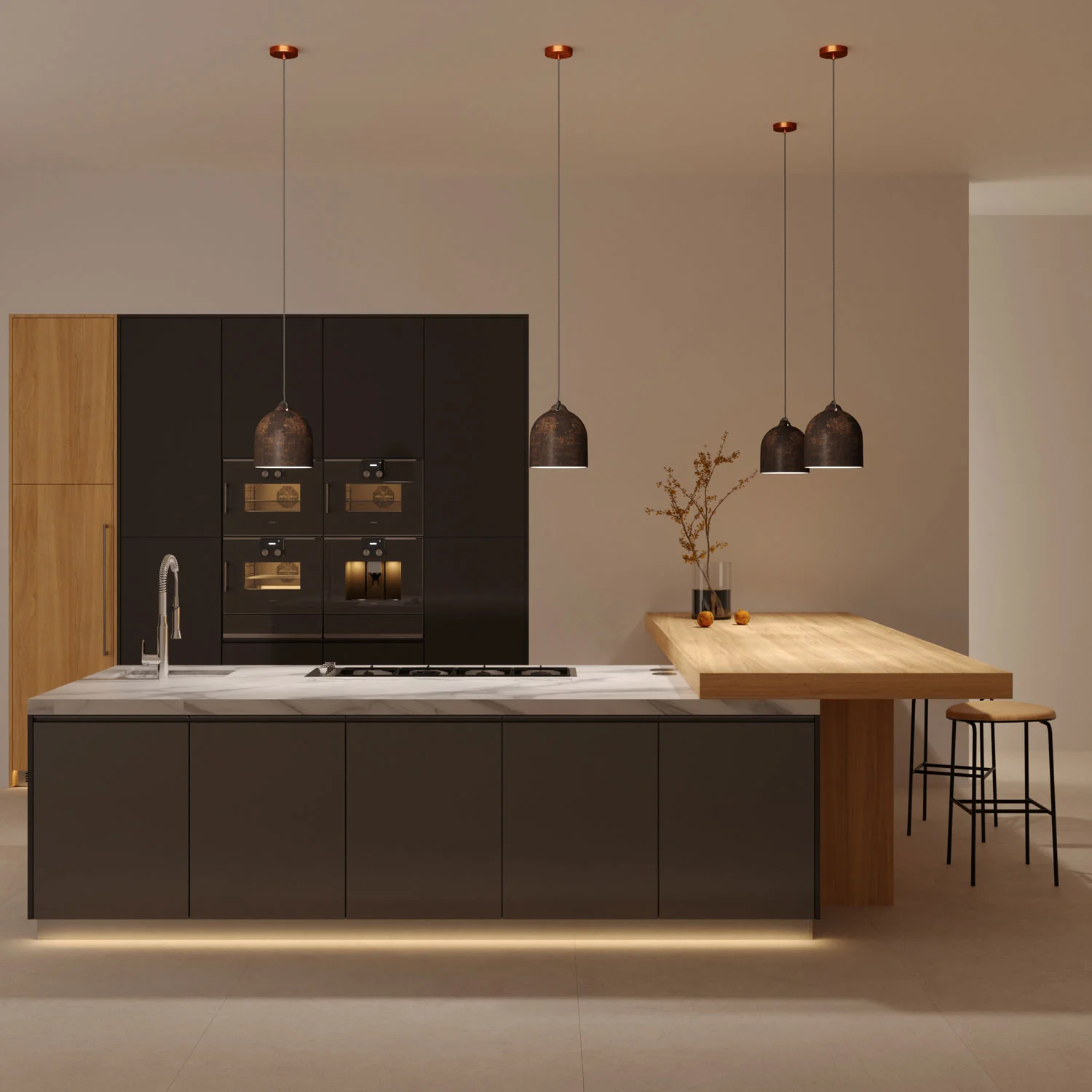 Pendant lamp with textile cable and Bell M ceramic lampshade - Corten effect - Image 2
