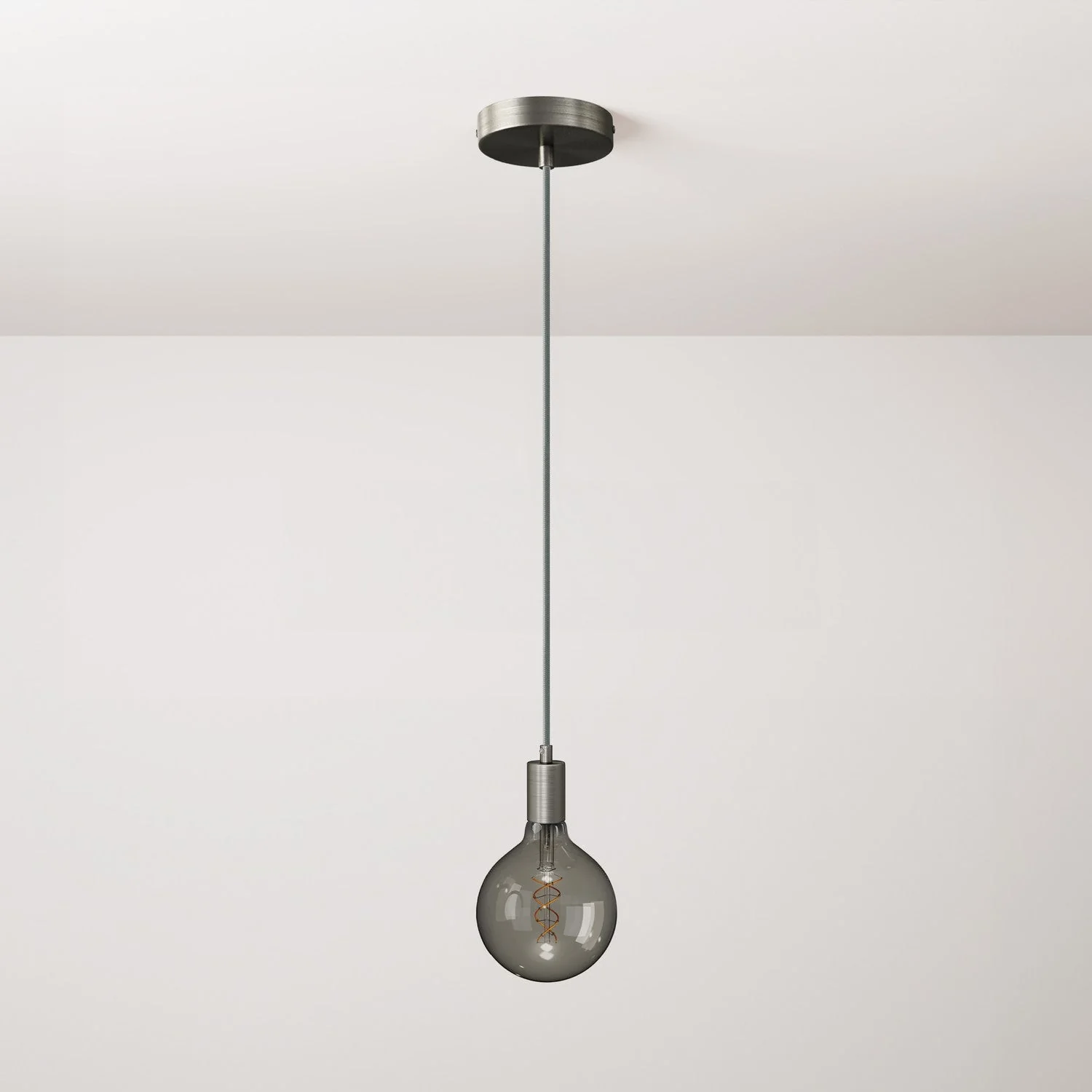 Pendant lamp with textile cable and metal details - Brushed titanium