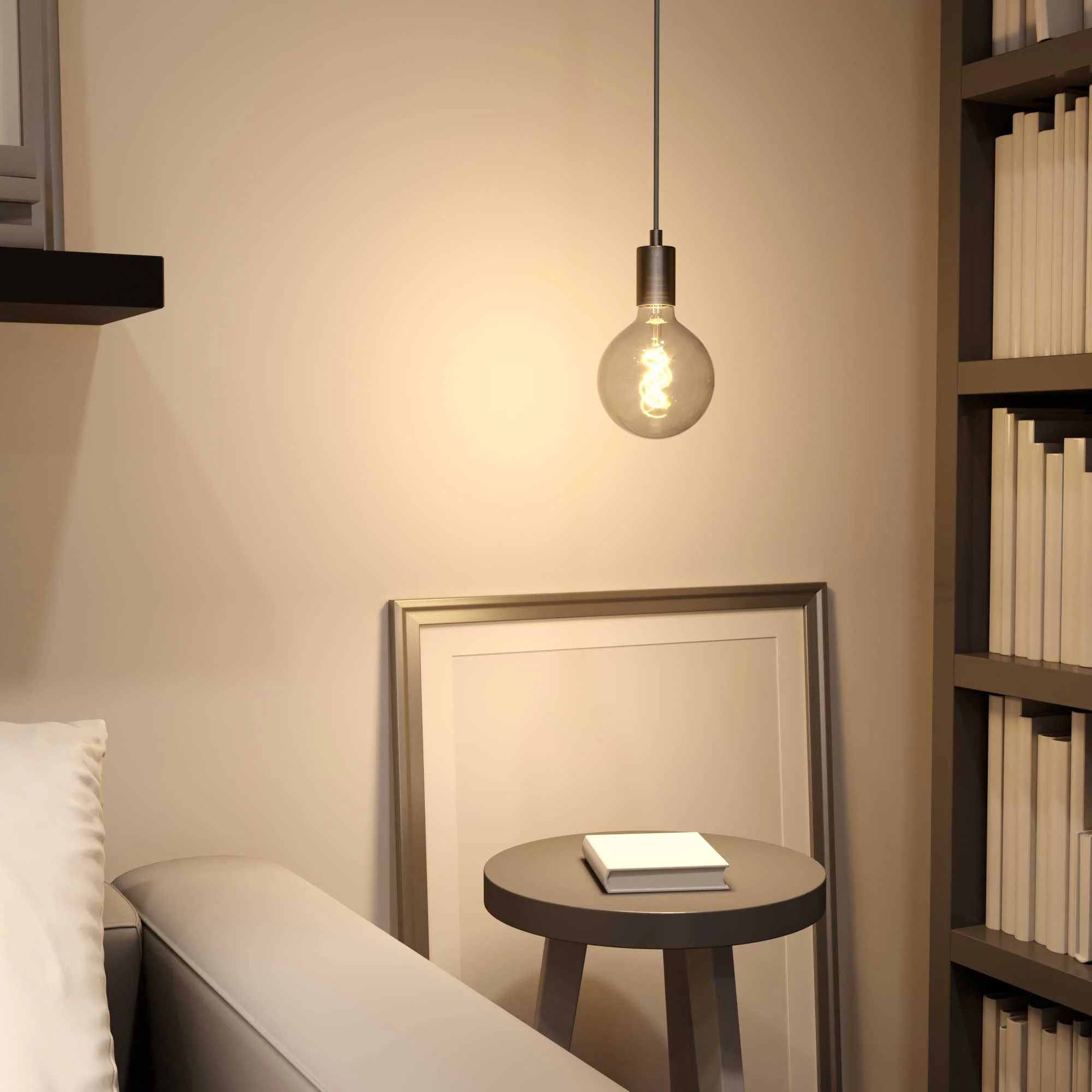 Pendant lamp with textile cable and metal details - Brushed titanium - Image 2