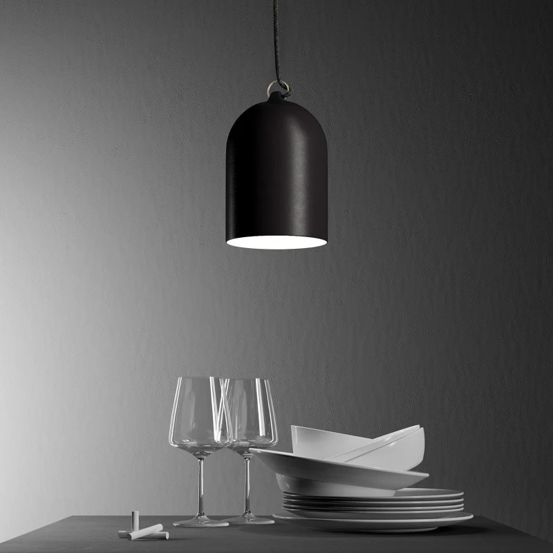 Pendant lamp with textile cable and Mini Bell XS ceramic lampshade - Blackboard - Image 3