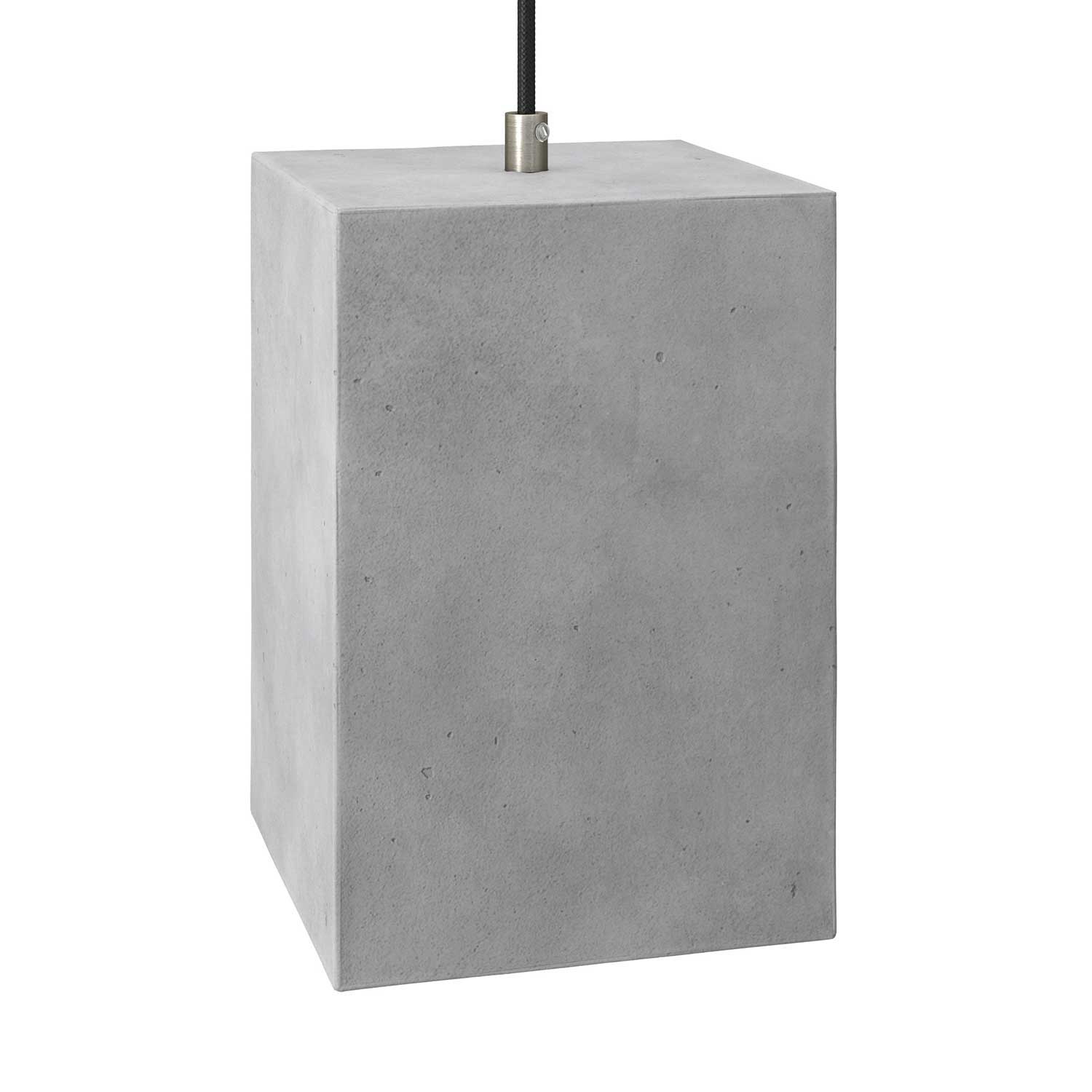 Pendant lamp with textile cable, Cube cement lampshade and metal finishes – Light Cement