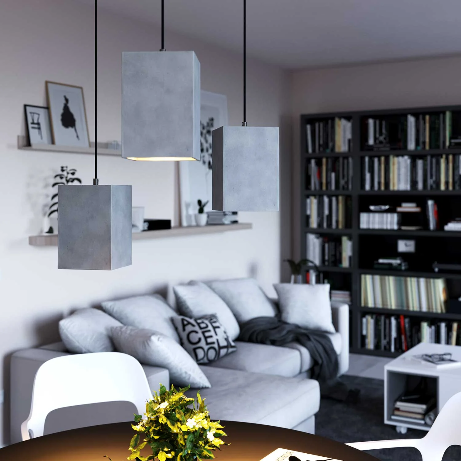 Pendant lamp with textile cable, Cube cement lampshade and metal finishes – Light Cement - Image 3
