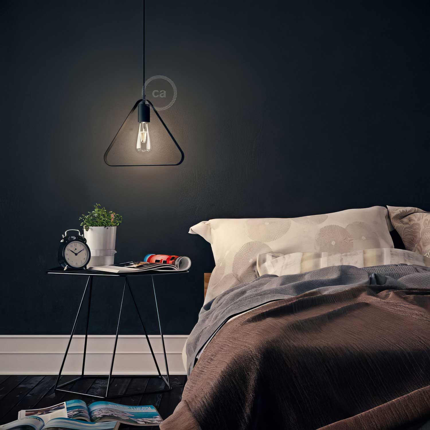 Pendant lamp with textile cable, Duedì Apex lampshade and metal details - Black - Image 2