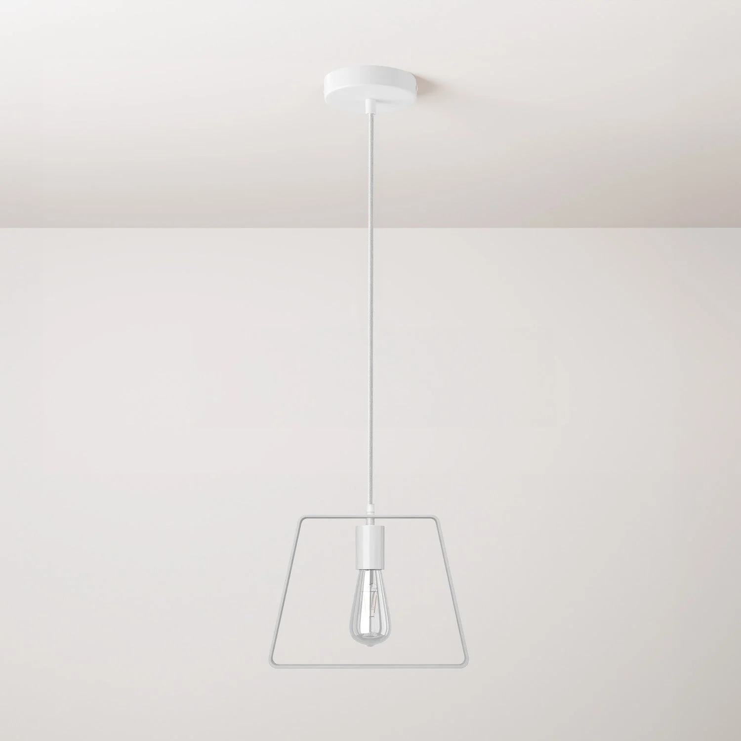 Pendant lamp with fabric cable, Duedì Base lampshade, and metal details - White