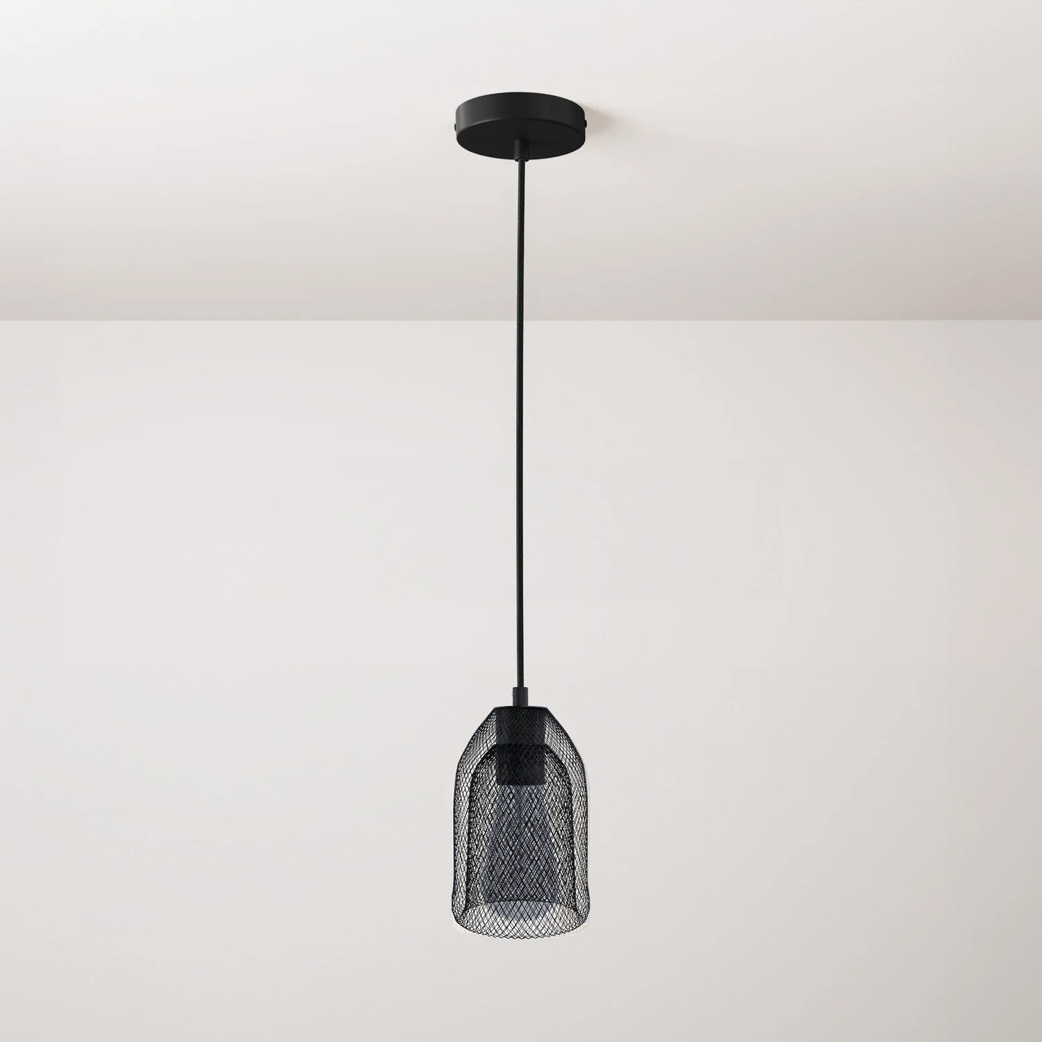Pendant lamp with fabric cable, Ghostbell lampshade and metal details - Black
