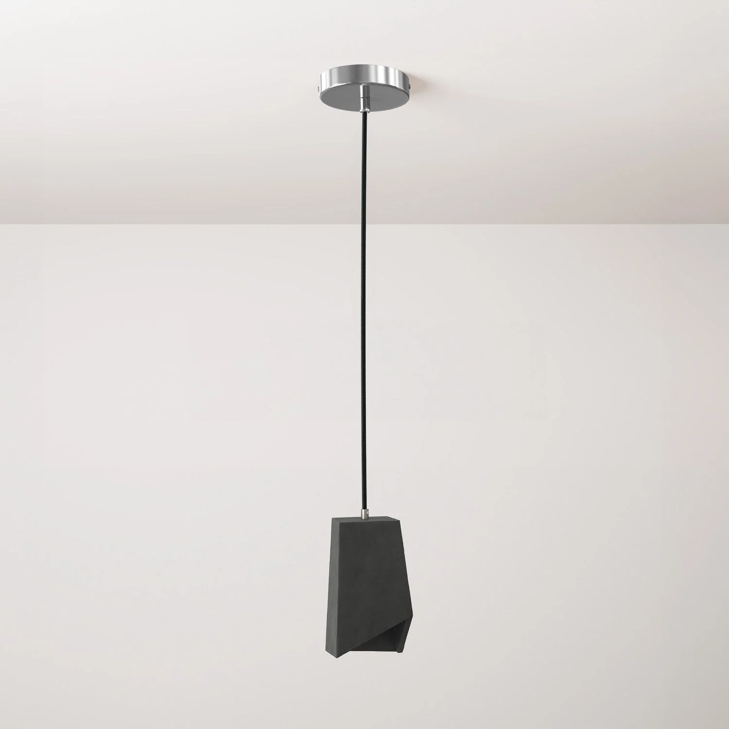 Pendant lamp with textile cable, Prisma cement lampshade and metal details – Dark cement
