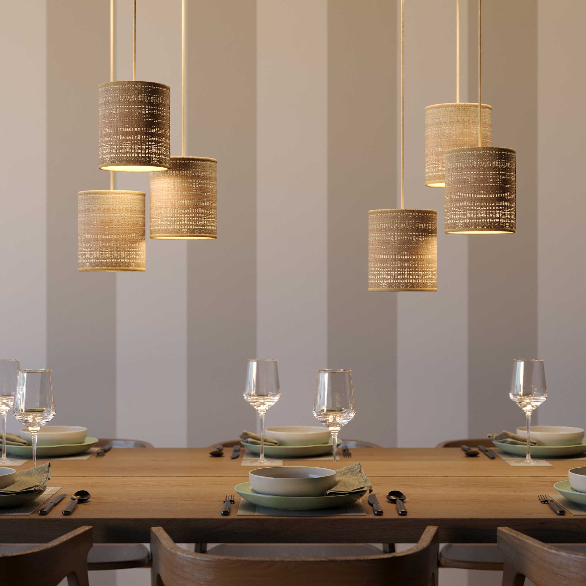 Pendant lamp with textile cable, raffia Cylinder lampshade and metal details - Natural Raffia - Image 2