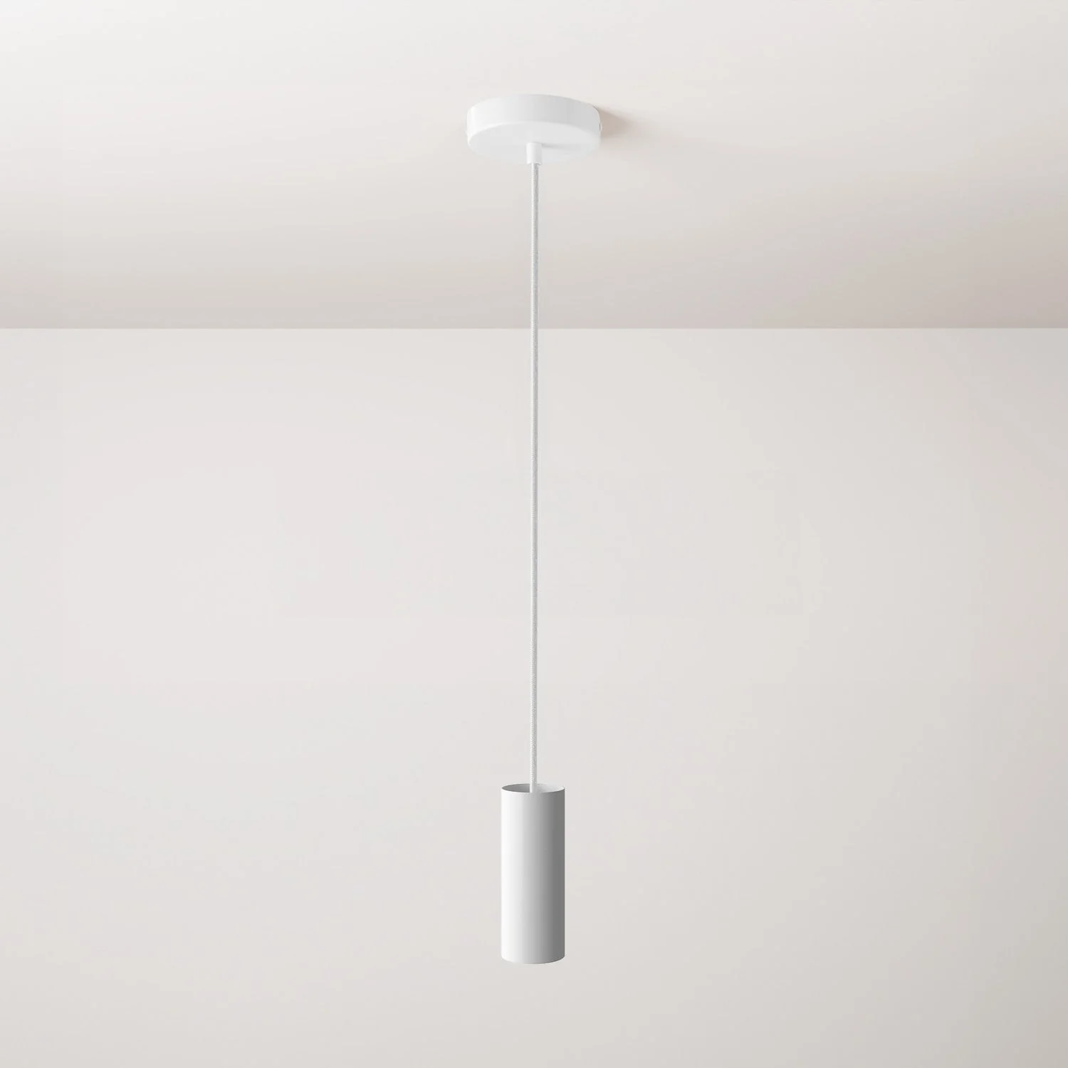 Pendant lamp with textile cable, Tub-E12 lampshade and metal details - White