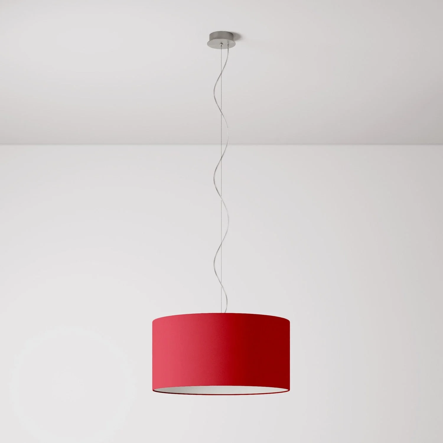 Pendant lamp with Cylindro Medium Teletta red fabric lampshade - Made in Italy
