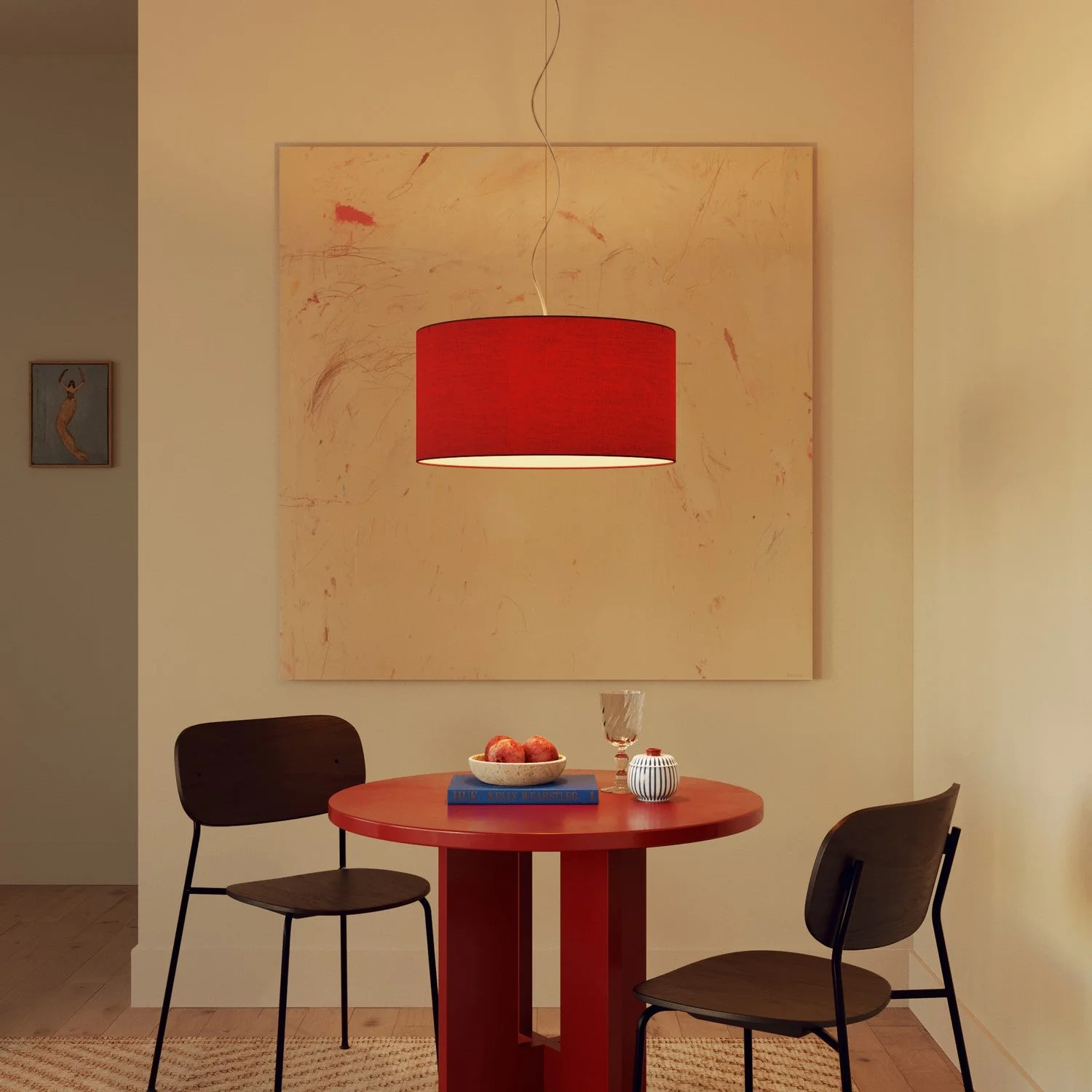 Pendant lamp with Cylindro Medium Teletta red fabric lampshade - Made in Italy - Image 8
