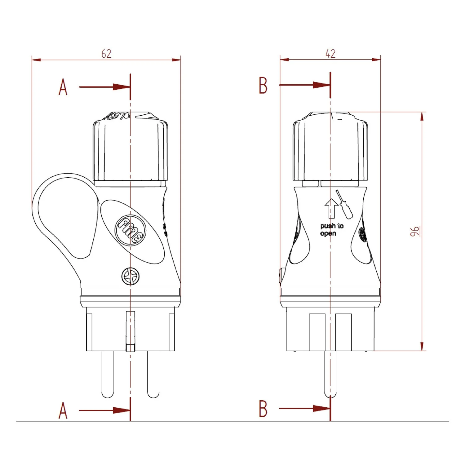 Black Schuko Plug 16A 250V IP44 for outdoor use - Compatible with Modulair System - Black - Image 6