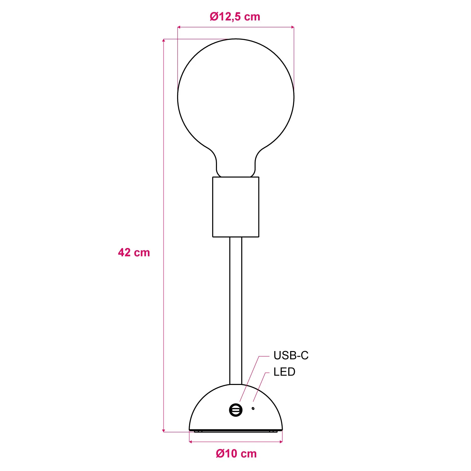 Portable and rechargeable Cabless02 lamp with G125 globe light bulb - Neutral - Image 6