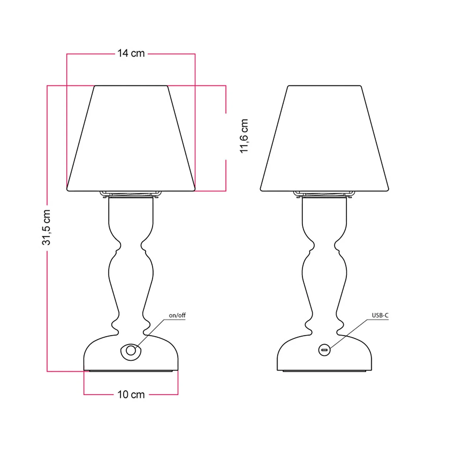 Cabless14 portable rechargeable lamp with drop light bulb and lampshade - Black - Image 5