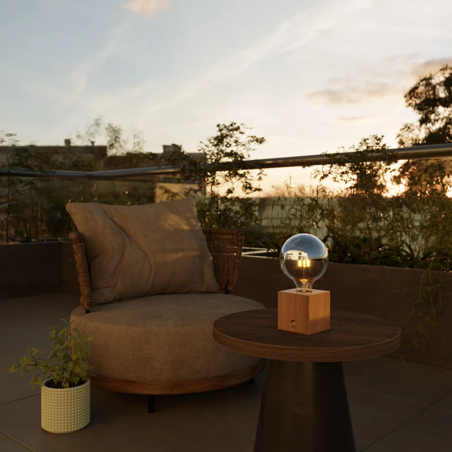 Portable rechargeable Cabless03 lamp with half-sphere silver globe light bulb - Neutral - Image 3