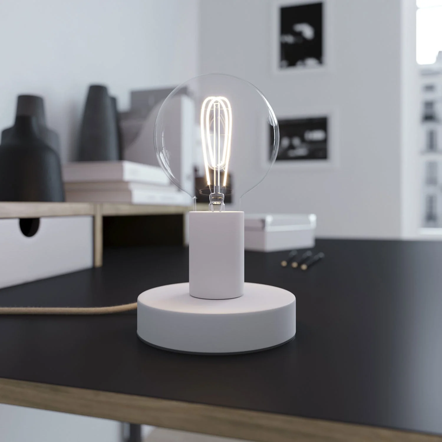 Posaluce - Metal table lamp with UK plug - Matte white - Image 2