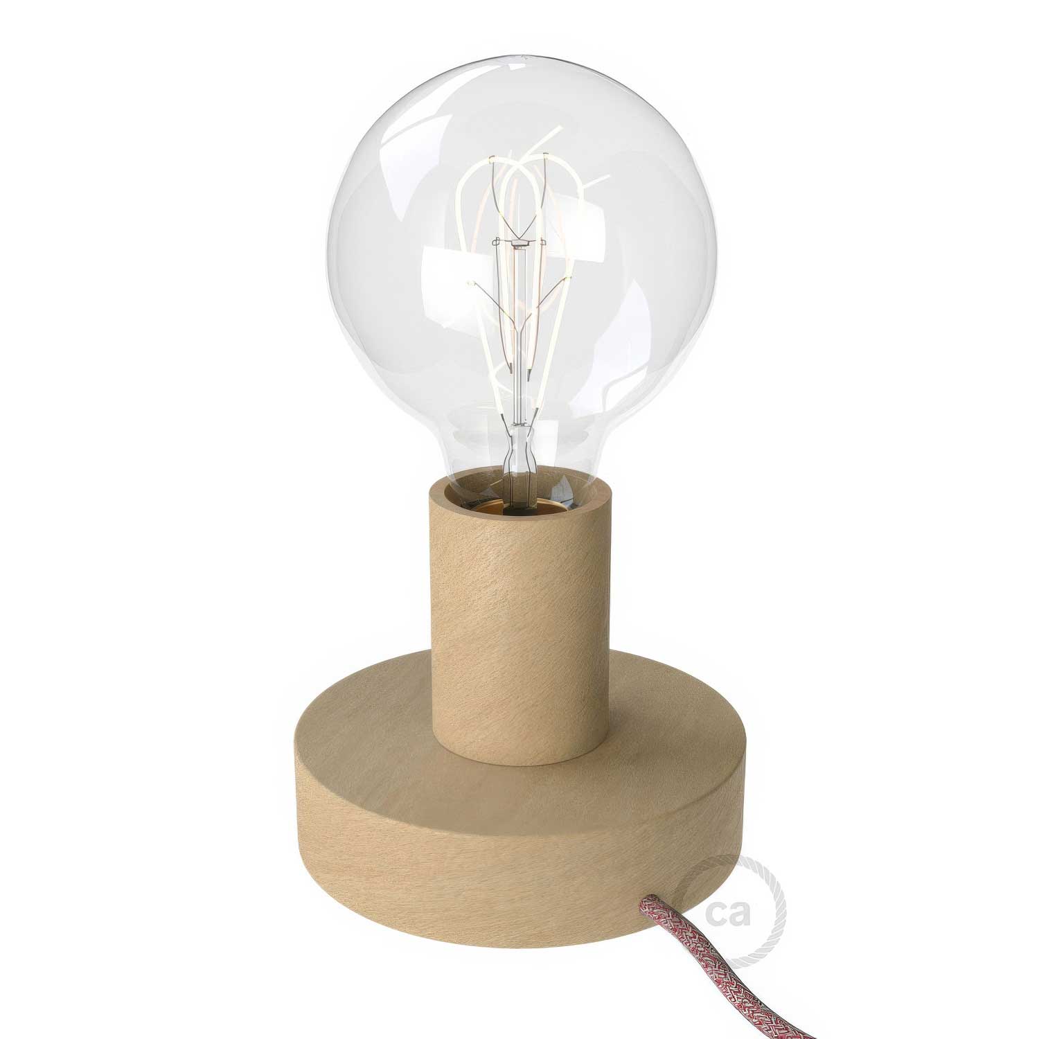 Posaluce - Small wooden table lamp and UK plug - Neutral