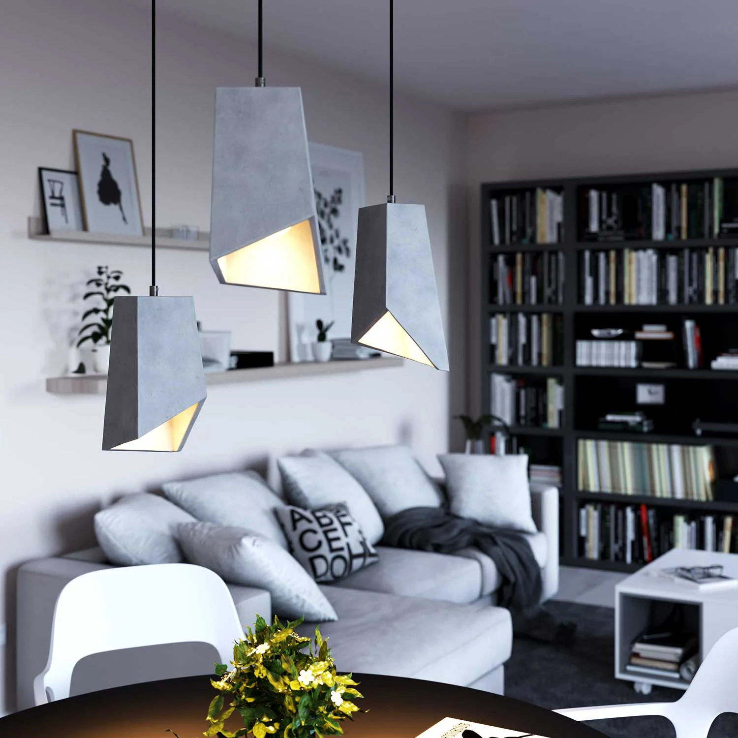Prisma cement lampshade for pendant lights, with cable clamp and E26 socket - Light Cement - Image 2