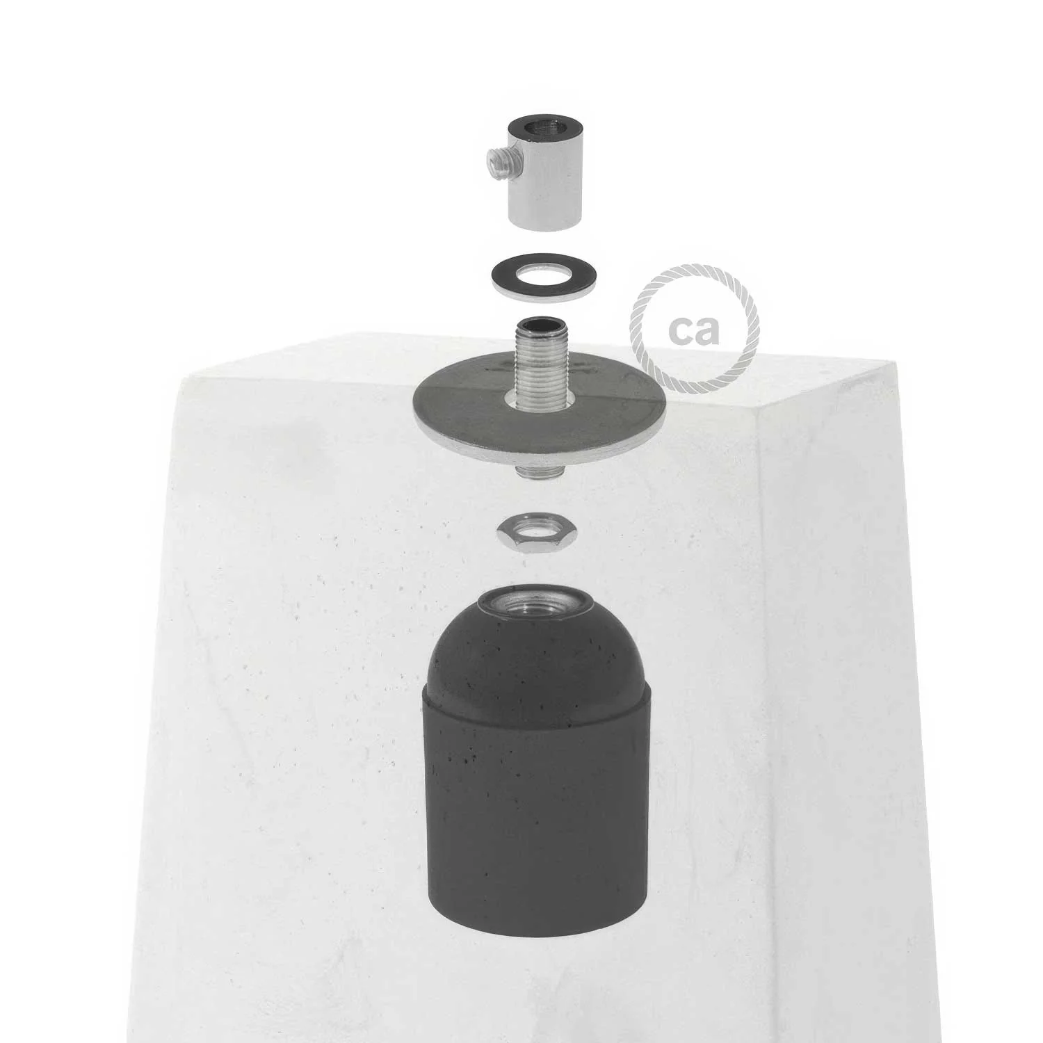 Prisma cement lampshade for pendant lights, with cable clamp and E26 socket - Light Cement - Image 4