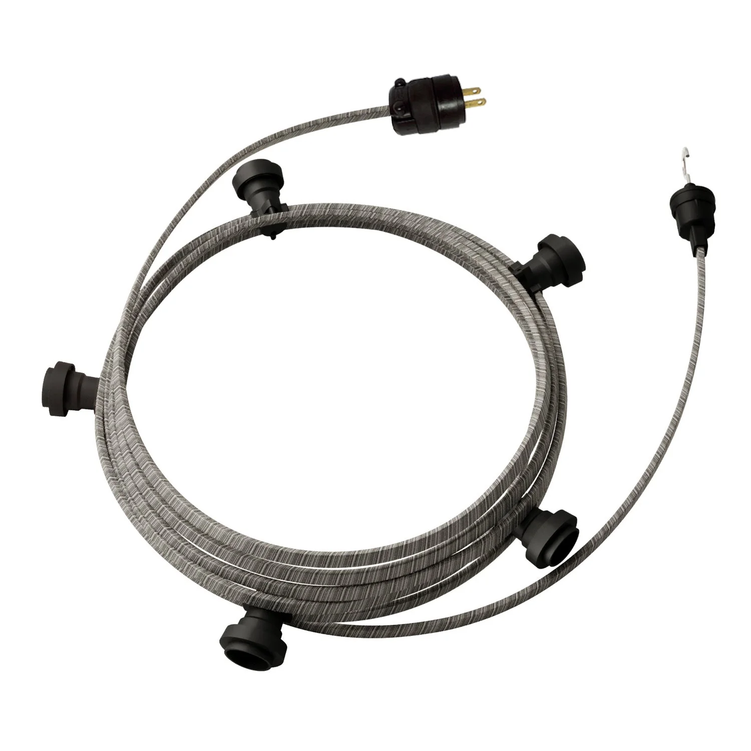 Ready-to-use 25 ft String Light with 5 black Sockets, Hook and Plug - ECC37