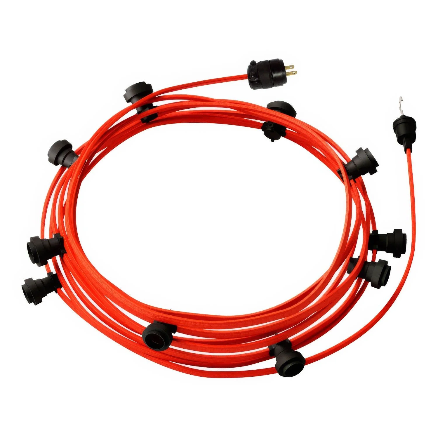 Ready-to-use 40ft String Light with 10 black Sockets, Hook and Plug - CF15