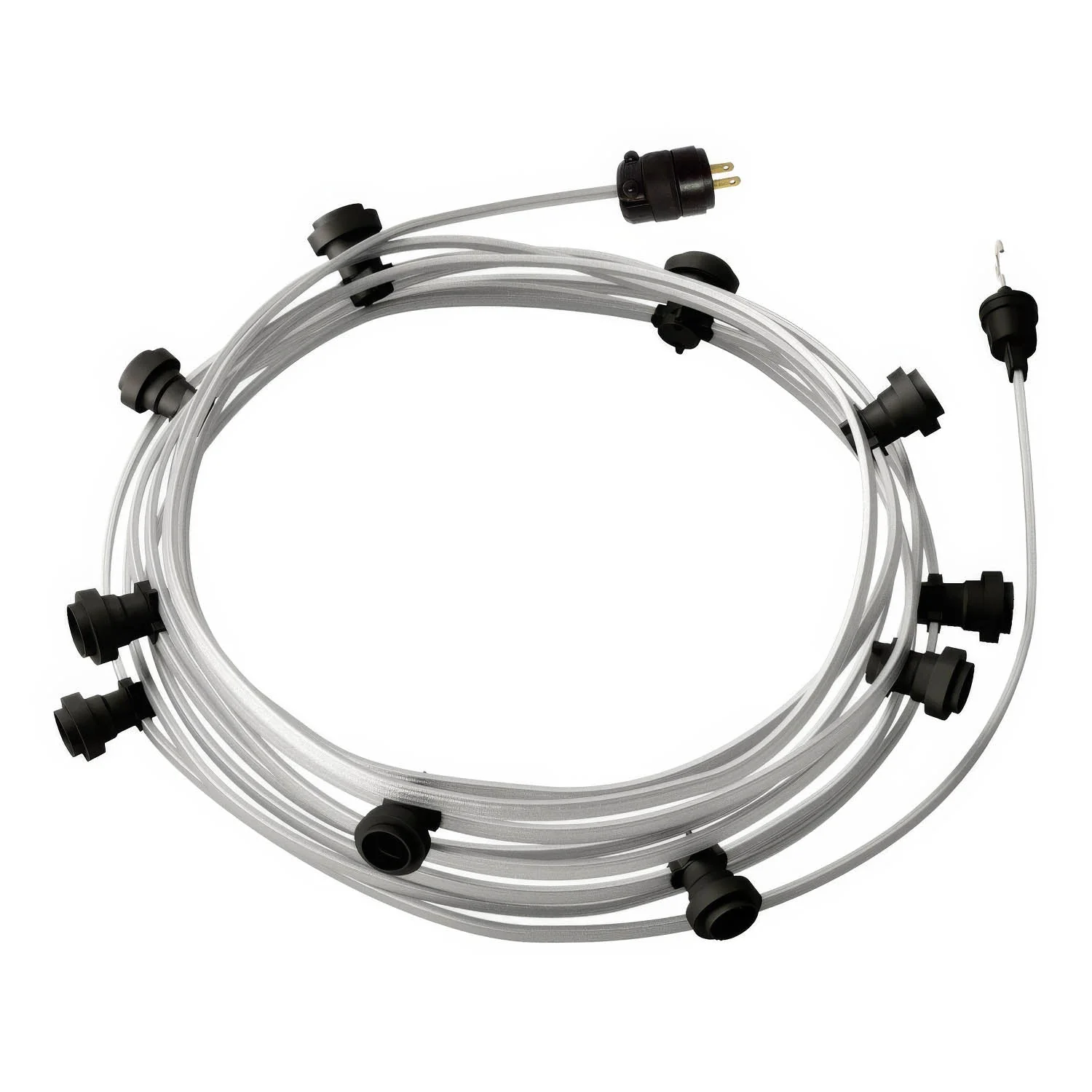 Ready-to-use 40ft String Light with 10 black Sockets, Hook and Plug - CM02