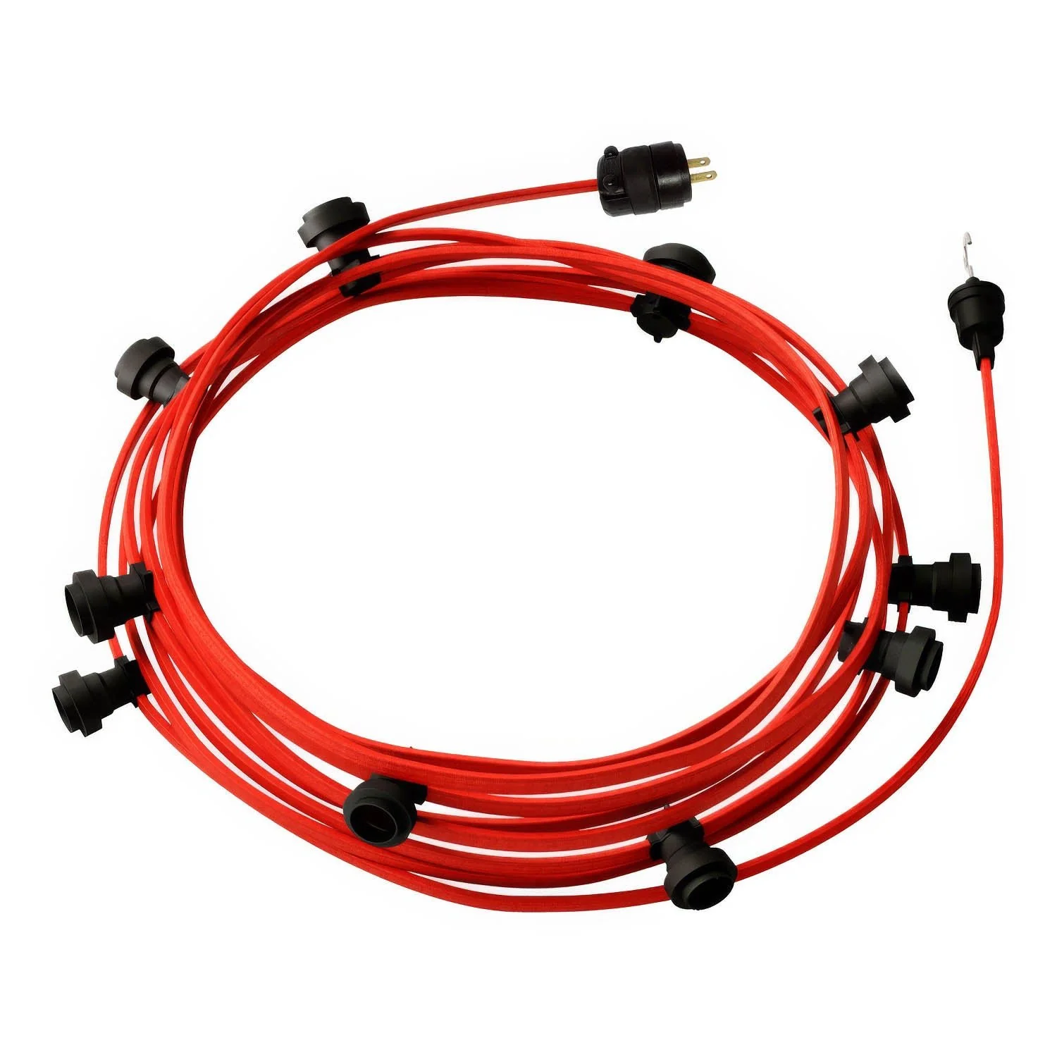 Ready-to-use 40ft String Light with 10 black Sockets, Hook and Plug - CM09