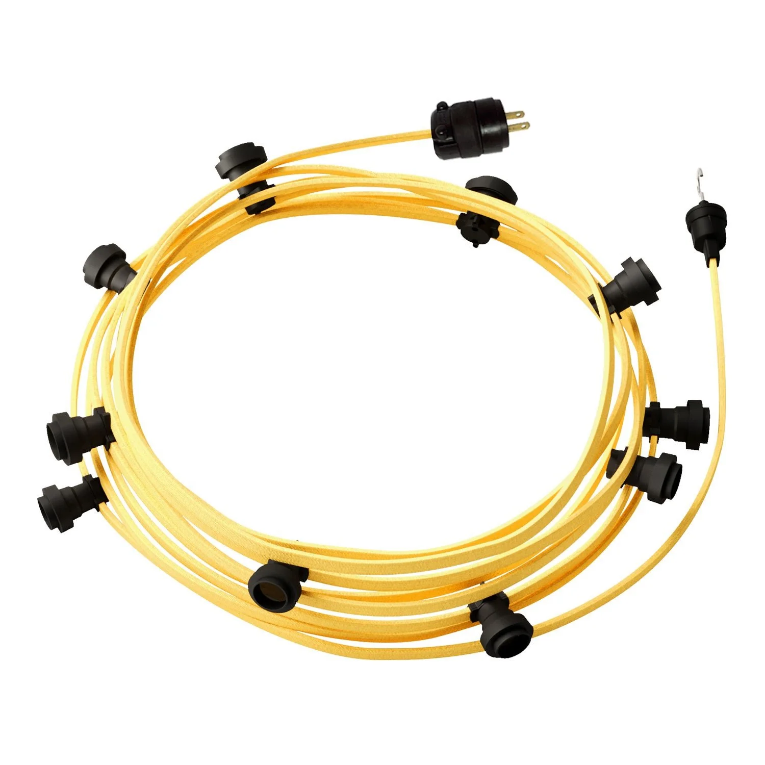 Ready-to-use 40ft String Light with 10 black Sockets, Hook and Plug - CM10