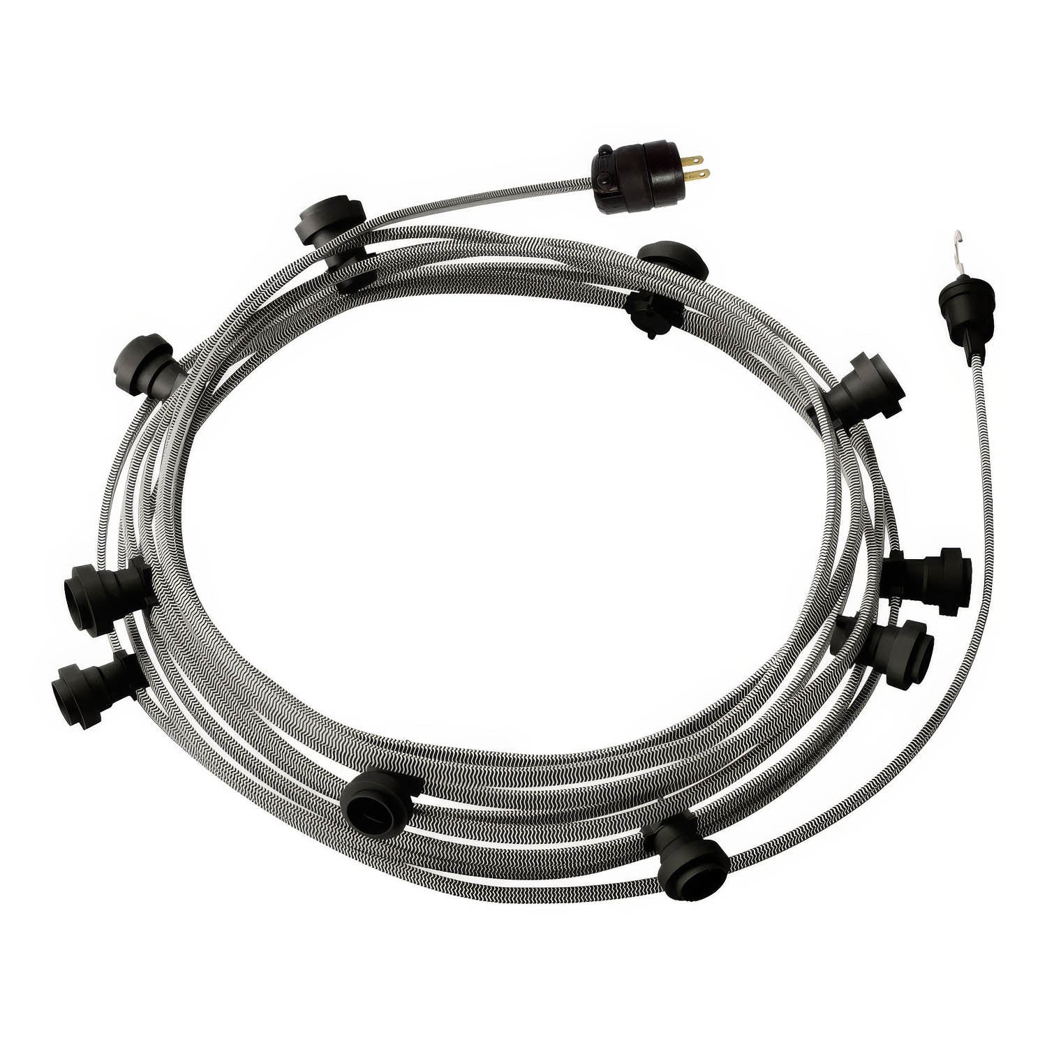 Ready-to-use 40ft String Light with 10 black Sockets, Hook and Plug - CZ04