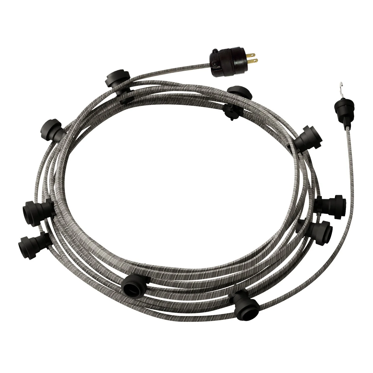 Ready-to-use 40ft String Light with 10 black Sockets, Hook and Plug - ECC37