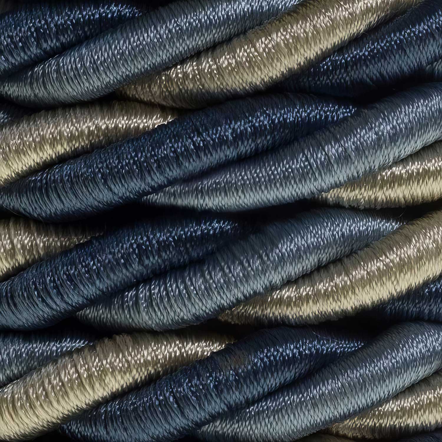 Rope electrical wire with 18/3 AWG wire inside. Bright Bernadotte fabric covering