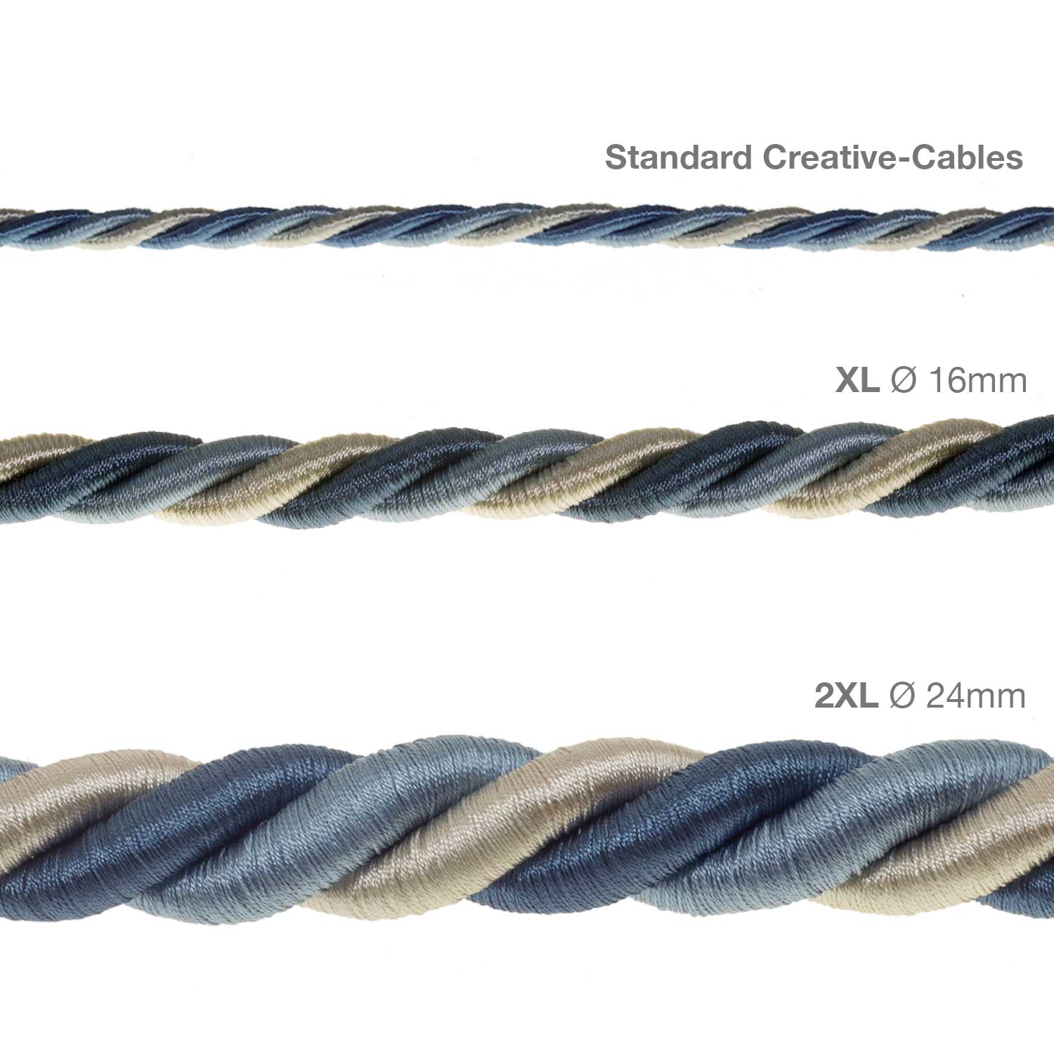 Rope electrical wire with 18/3 AWG wire inside. Bright Bernadotte fabric covering - Image 4