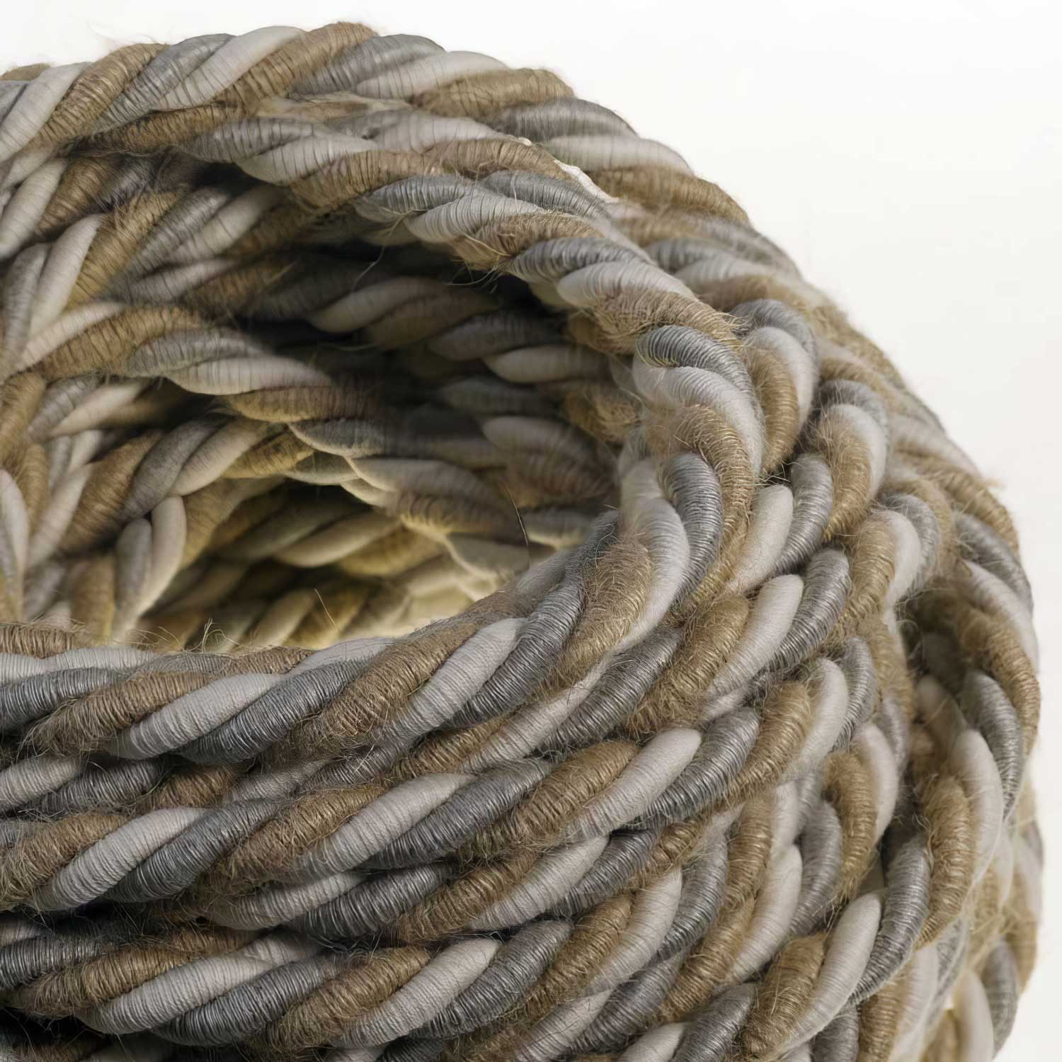 Rope electrical wire with 18/3 AWG conductors inside. Natural linen, cotton fabric and jute Country-style covering - Image 2