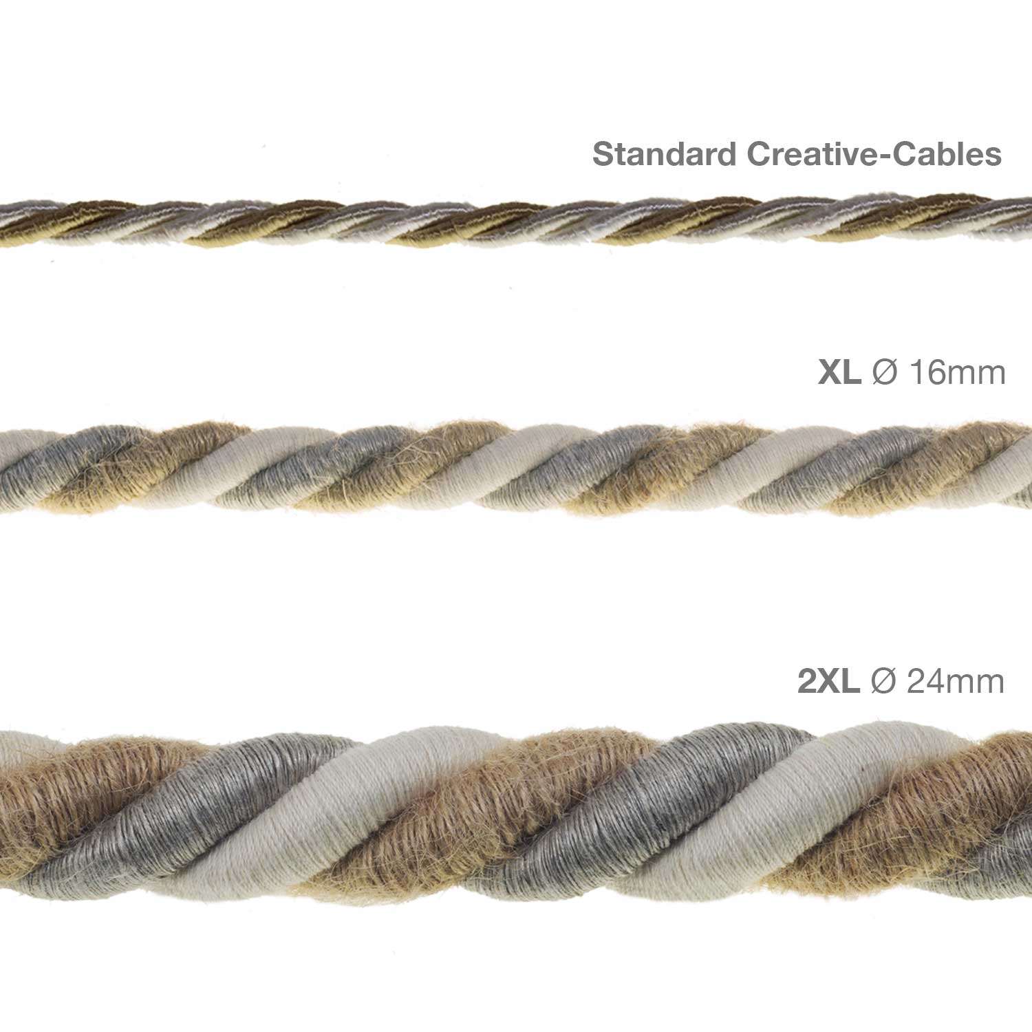 Rope electrical wire with 18/3 AWG conductors inside. Natural linen, cotton fabric and jute Country-style covering - Image 4