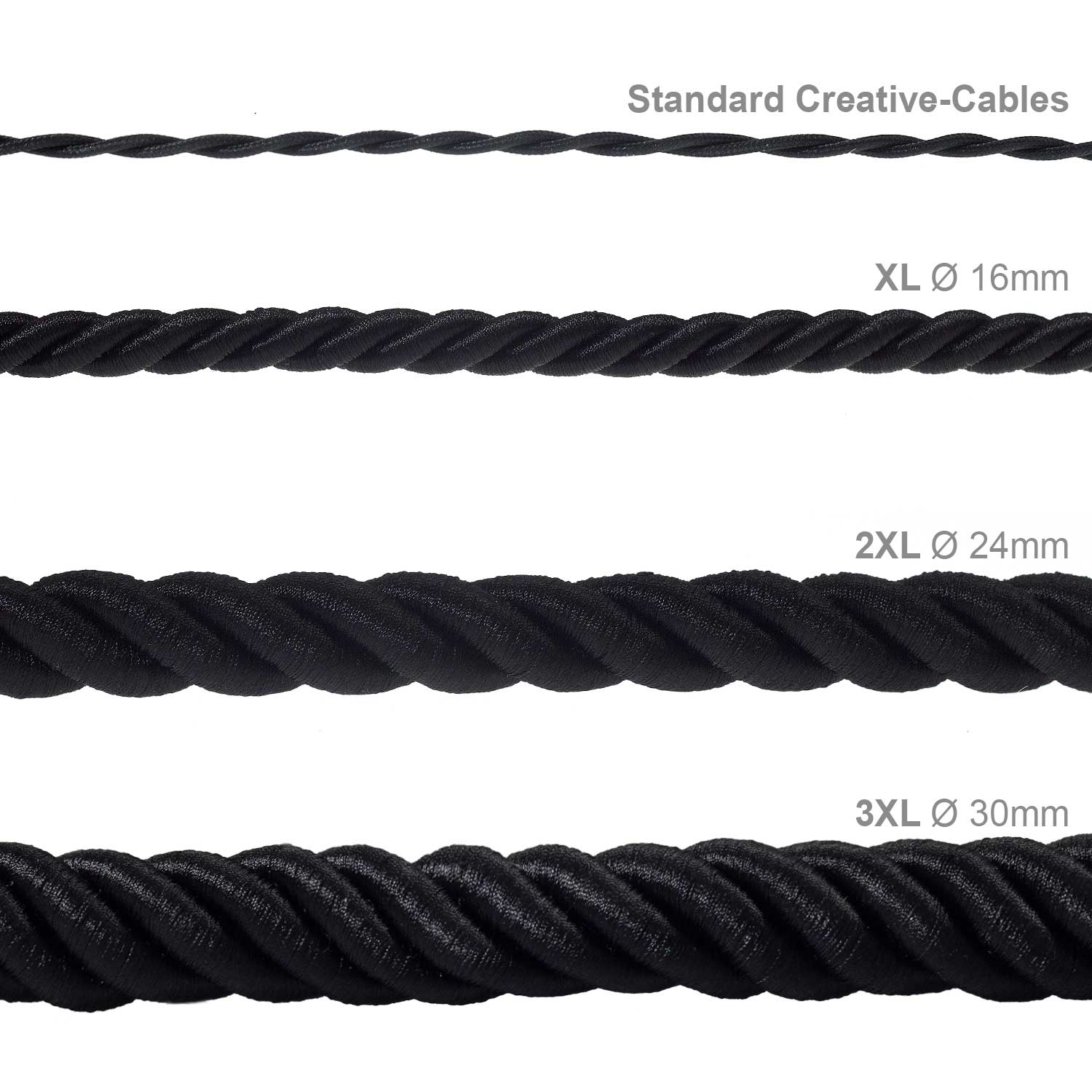 Rope electrical wire with 18/3 AWG wire inside. Shiny black fabric - Image 4