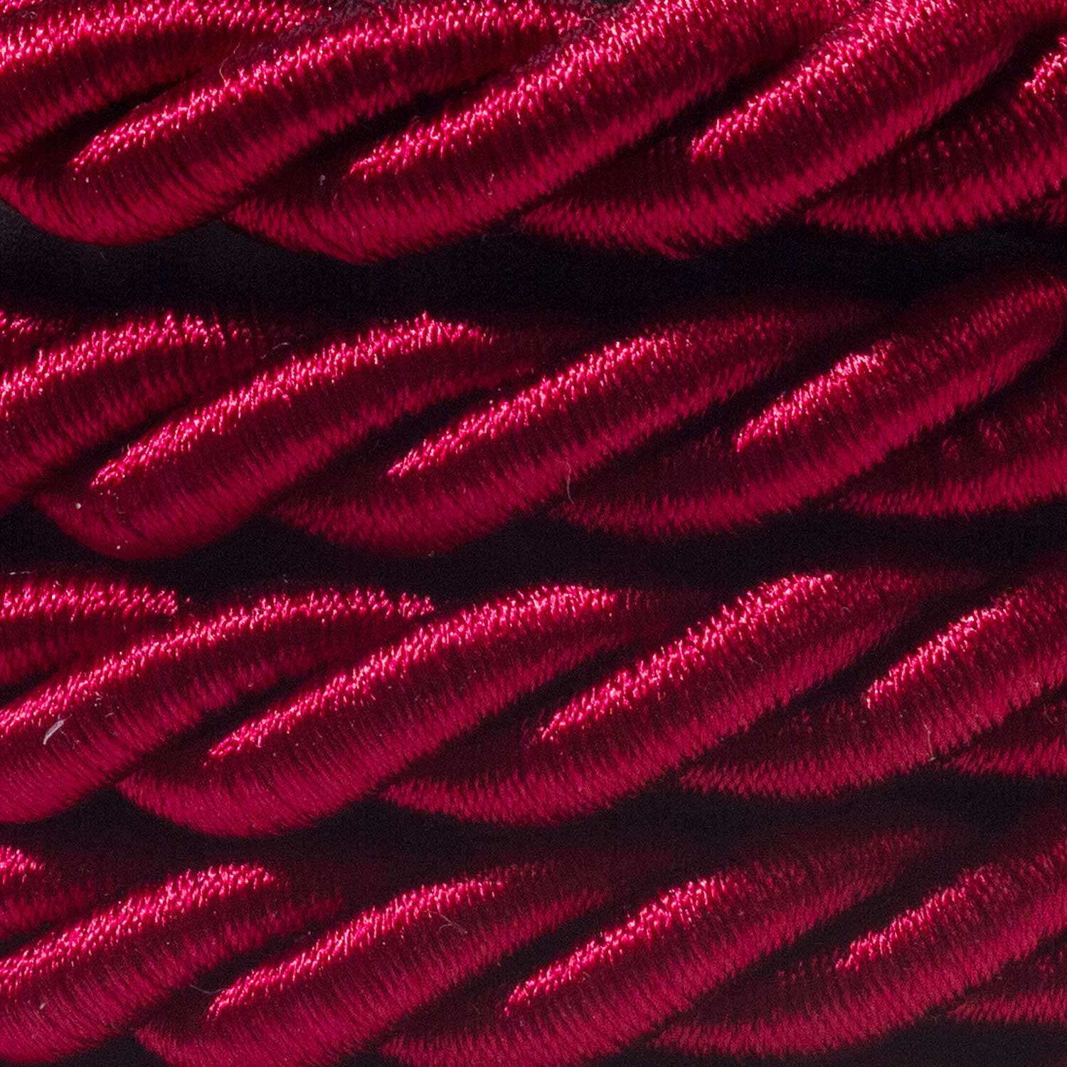Rope electrical wire with 18/3 AWG conductors inside. Shiny Dark Bordeaux fabric