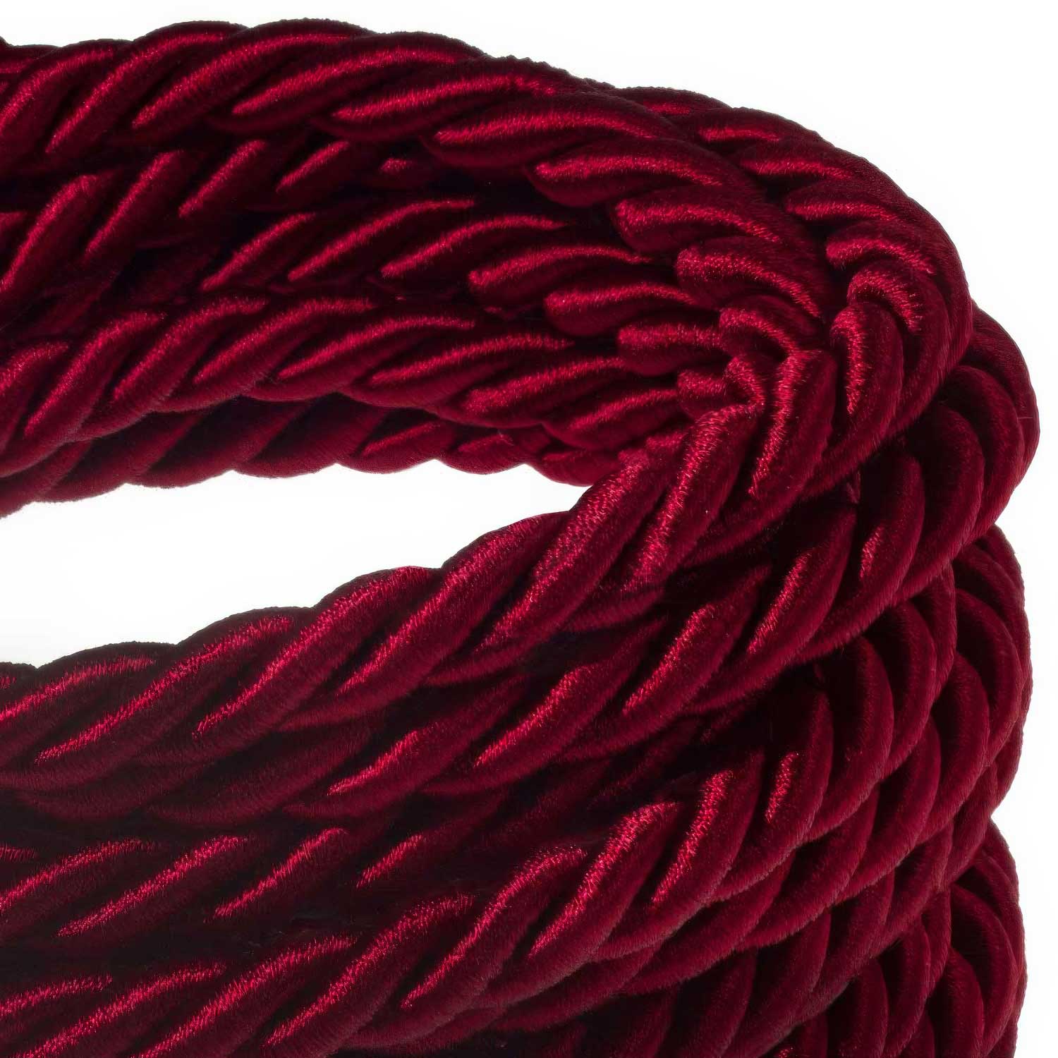 Rope electrical wire with 18/3 AWG conductors inside. Shiny Dark Bordeaux fabric - Image 2