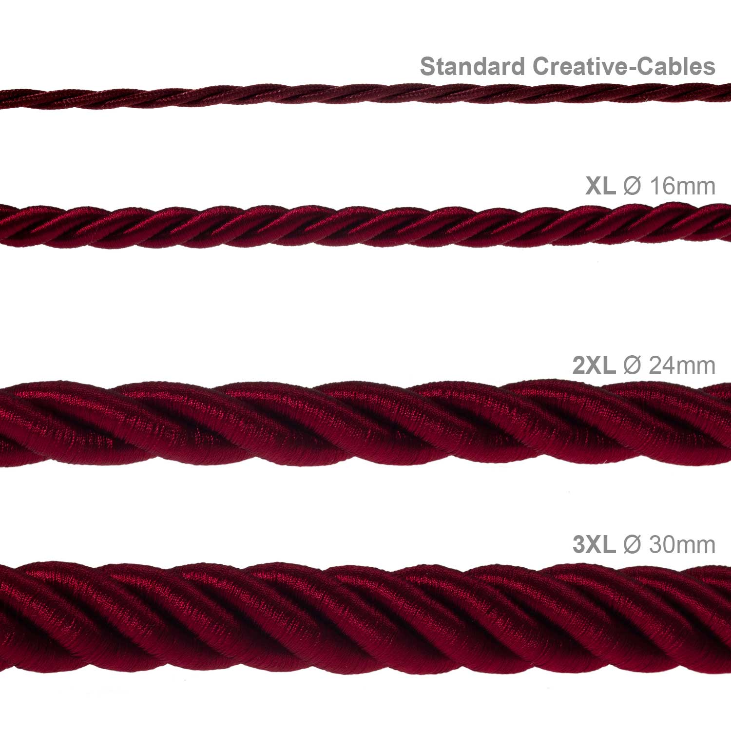 Rope electrical wire with 18/3 AWG conductors inside. Shiny Dark Bordeaux fabric - Image 4