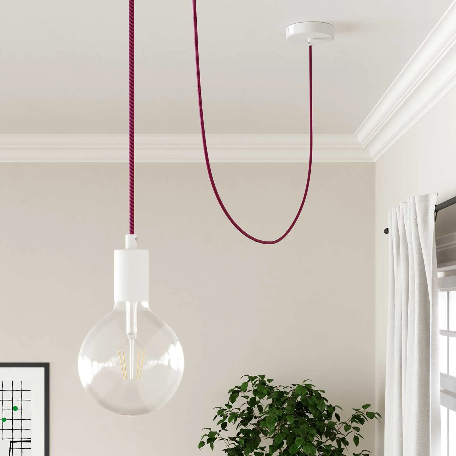 Round Electric Vertigo HD cable covered with Fuchsia and Dark Purple fabric ERM50 - Image 3