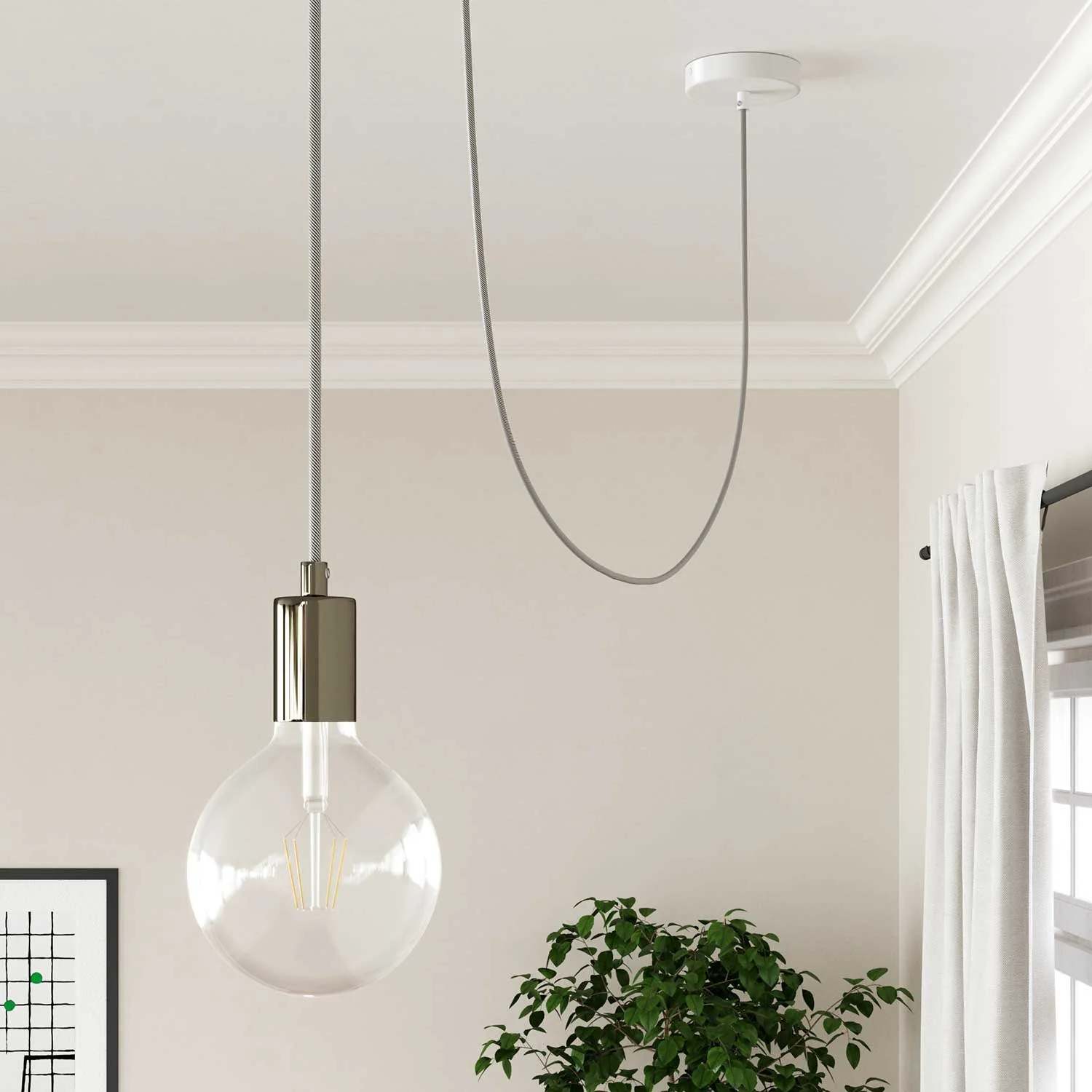 Round Electric Vertigo HD Cable covered with White and Slate fabric ERM37 - Image 3