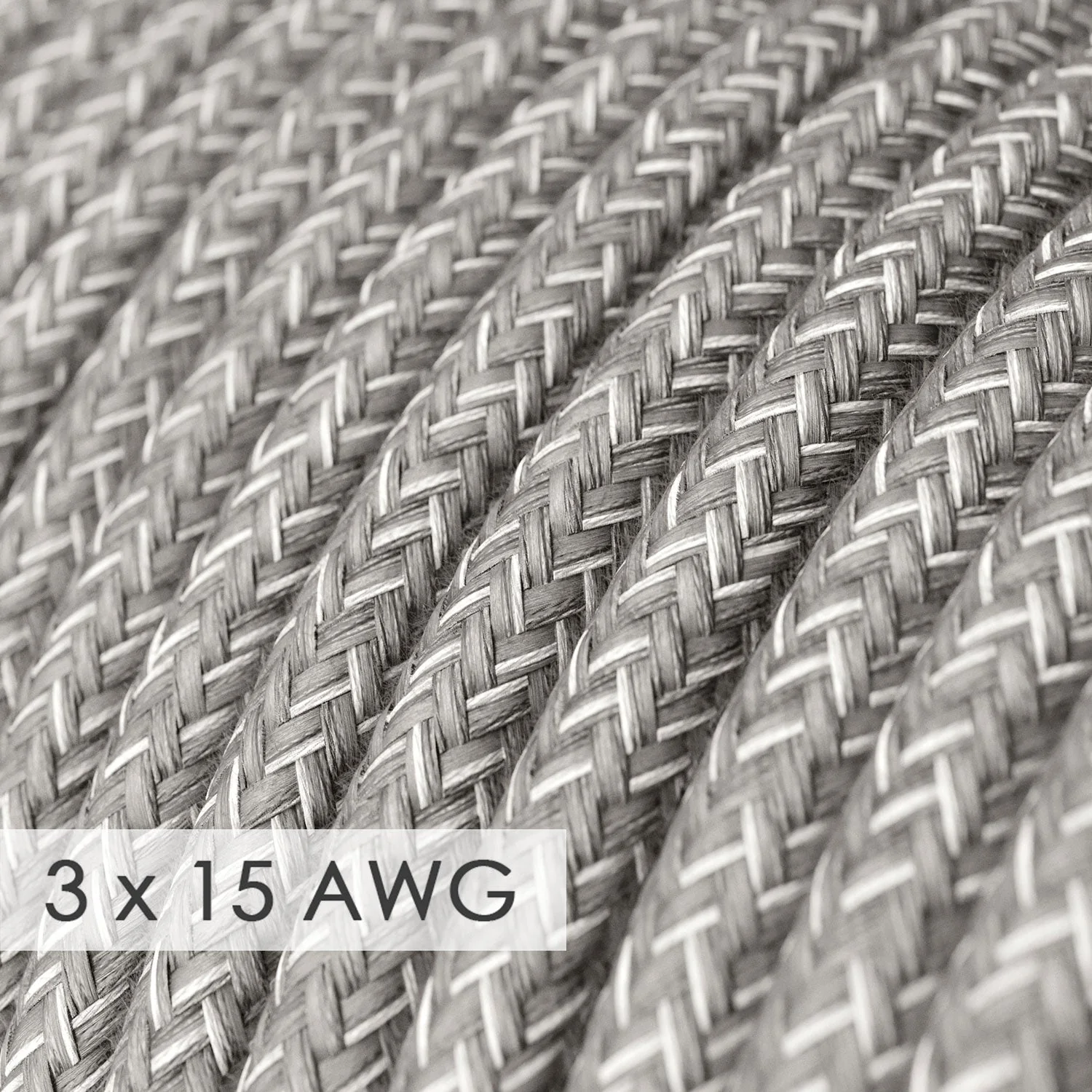 Extension Cord - Round Gray Linen RN02 - 15/3 AWG - Image 2