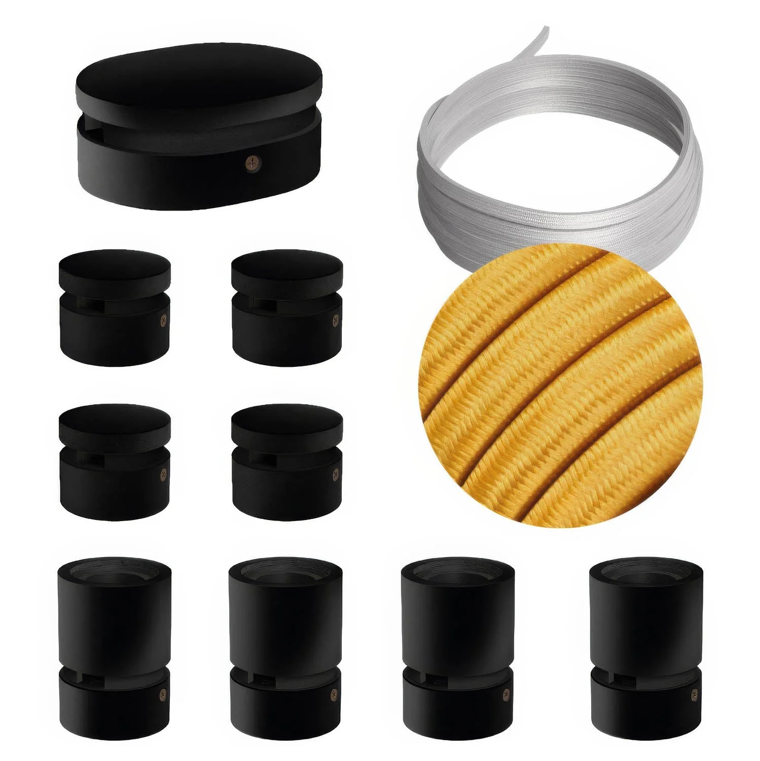 Filé Symmetric System Kit - with 5 m CM05 cord for string lights and 9 black painted wood components for indoor use