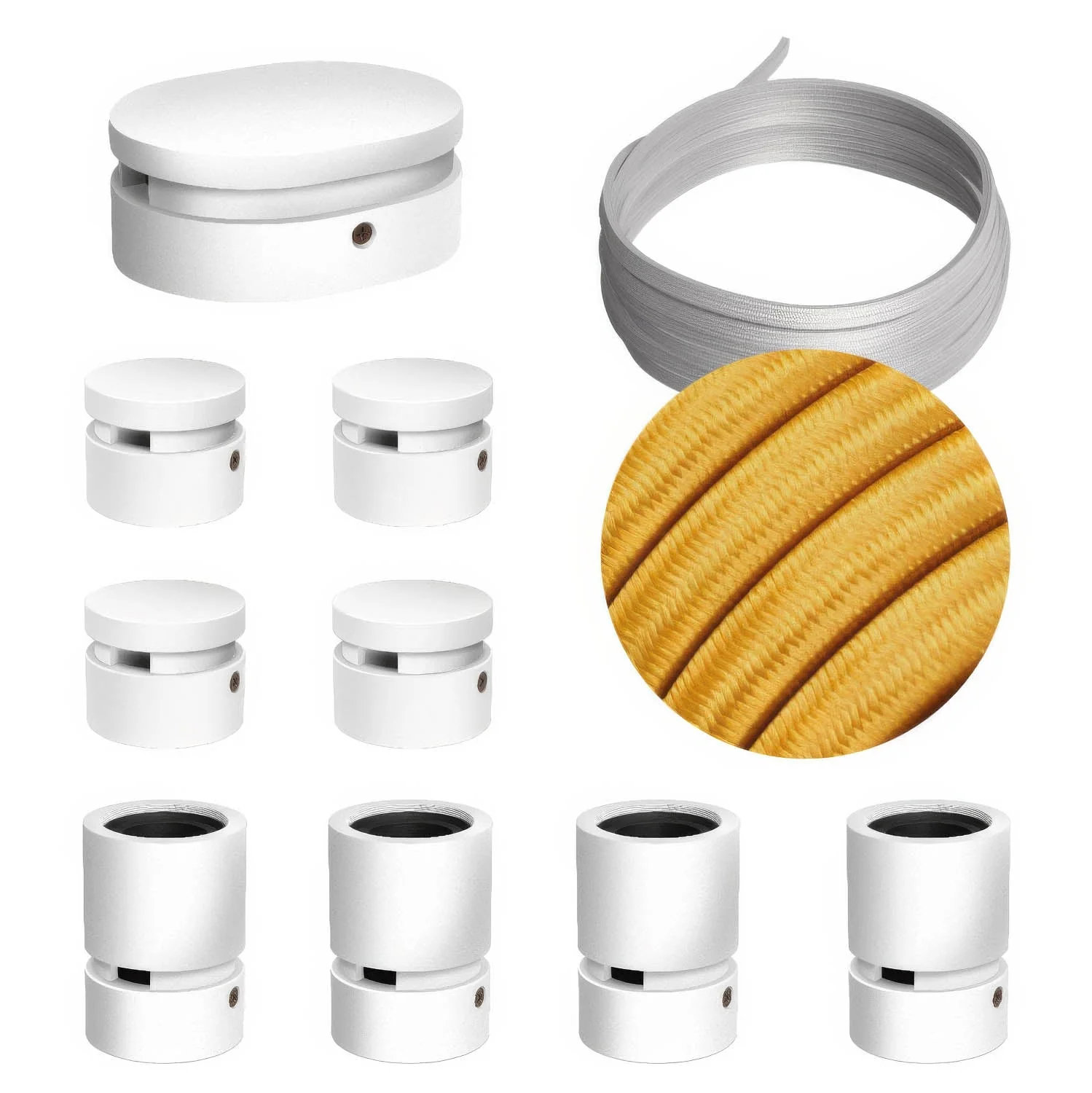 Filé Symmetric Kit System - with 5 m CM05 cord for string lights and 9 white painted wooden components for indoor use