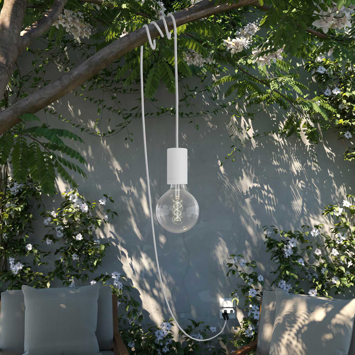 Snake Modulair Elegant, portable outdoor lamp, 5 m textile cord, IP65 socket and UK plug - White - Image 2
