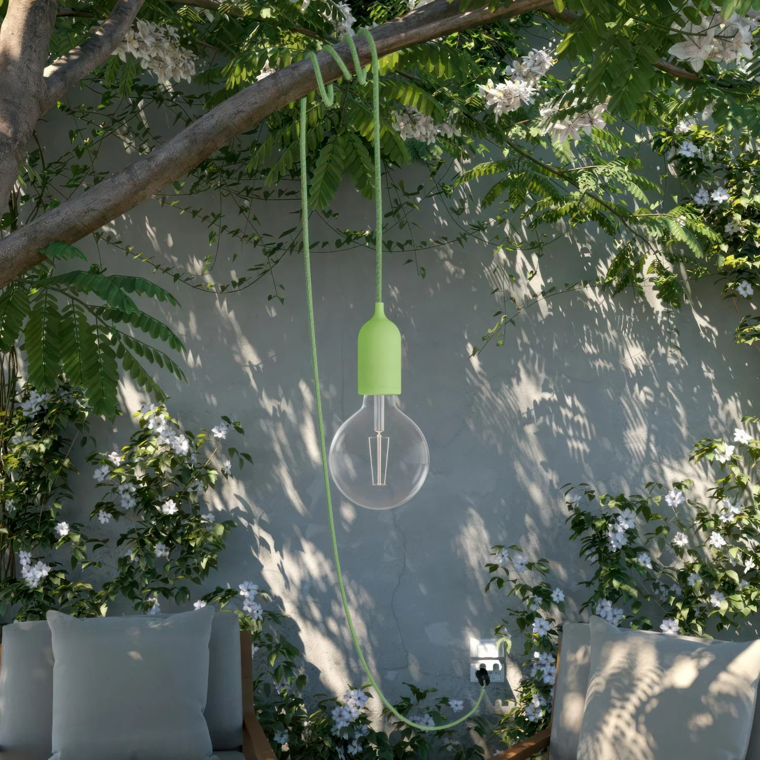 Snake Modulair Pastel, portable outdoor lamp, 5 m fabric cord, IP65 socket and UK plug - Meadow Green - Image 2