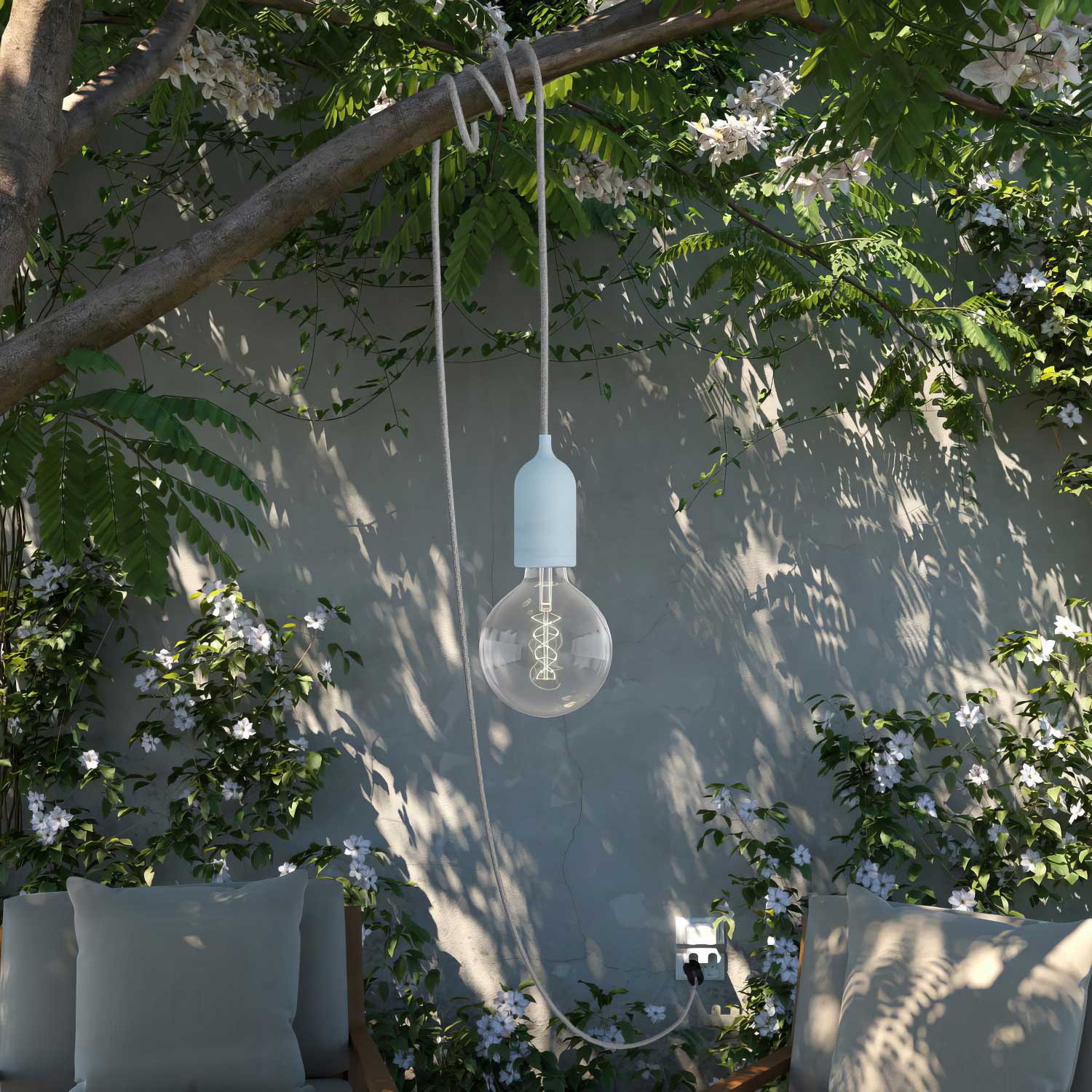 Snake Modulair Pastel, portable outdoor lamp, 5 m fabric cord, IP65 socket and UK plug - Powder Blue - Image 2