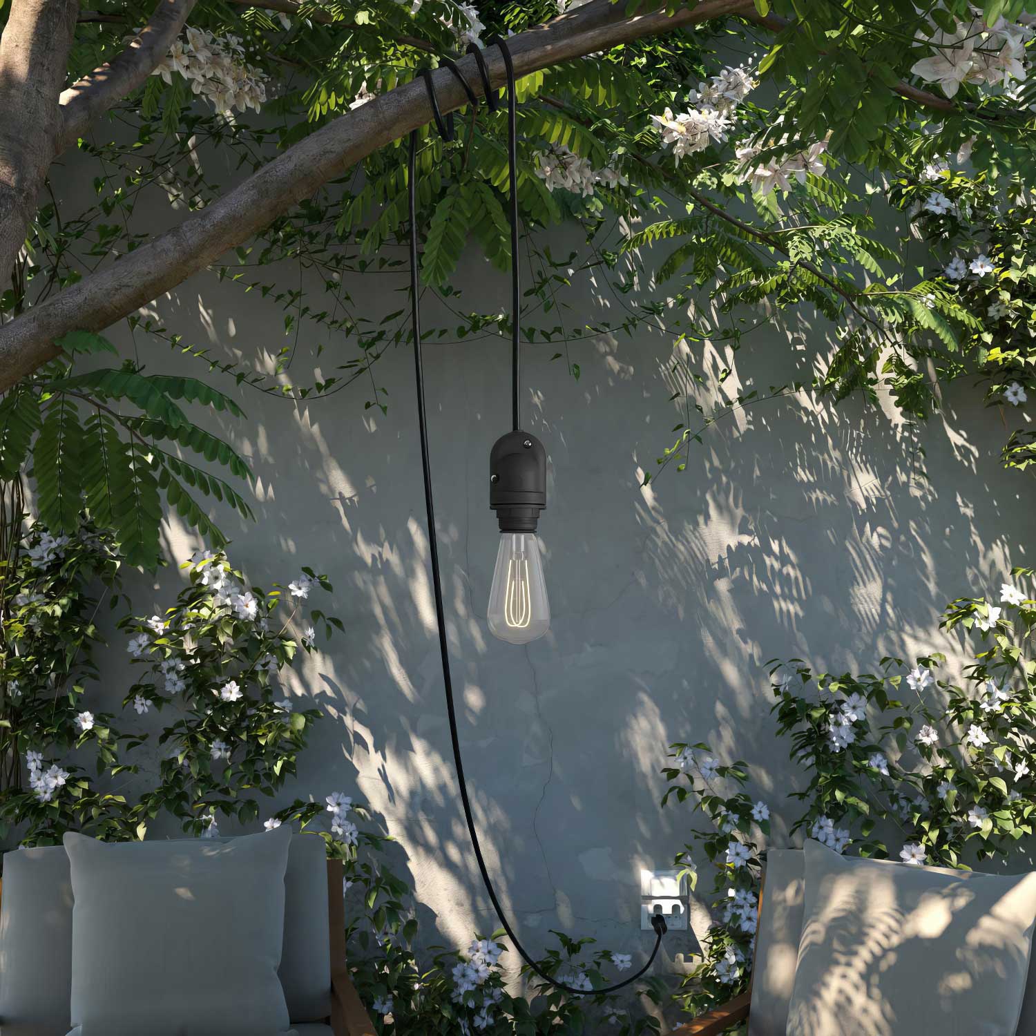 Snake Modulair, portable outdoor lamp, 5 m fabric cord, IP65 socket and plug - Black - Image 2