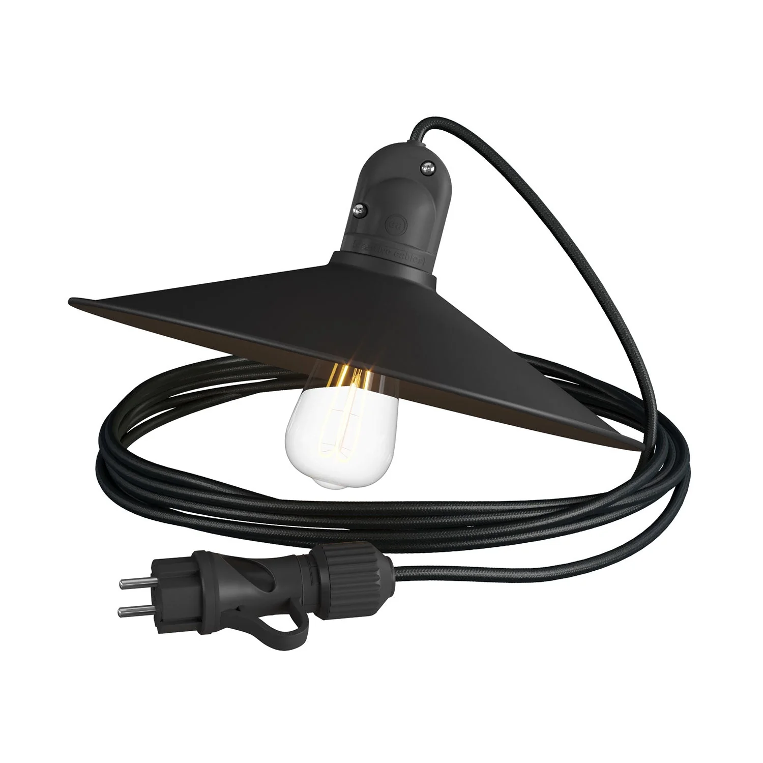Snake Modulair with Swing lampshade, portable outdoor lamp, 5 m textile cord, IP65 socket, and plug - Black