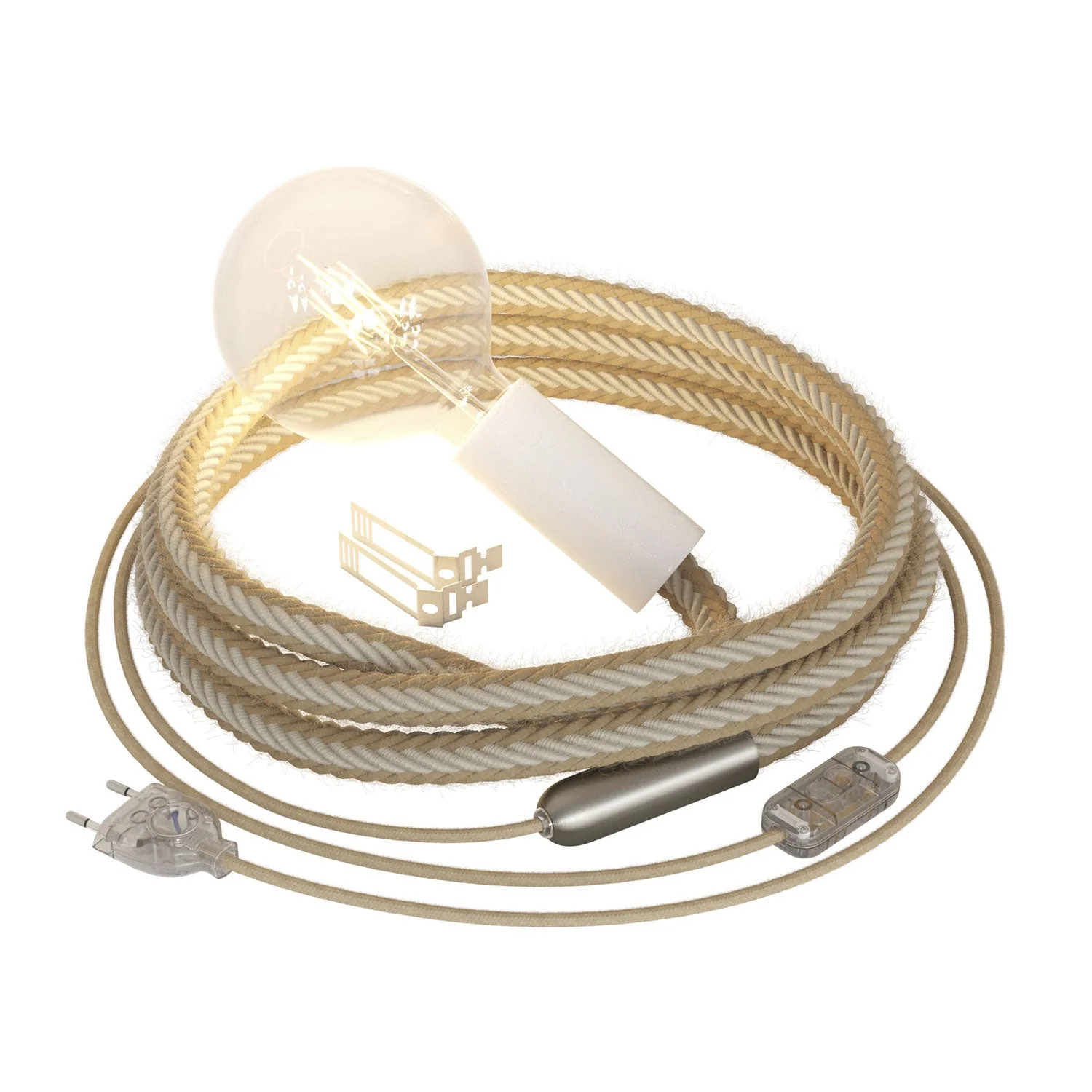 SnakeBis Rope - White plug-in lamp with braided jute cord