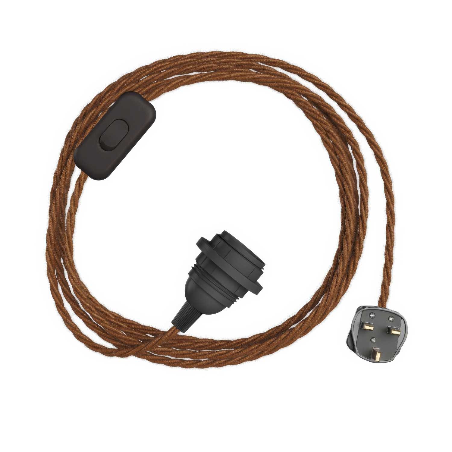 SnakeBis Twisted for lampshade - Cordset with socket, TC23 braided fabric cord, and UK plug