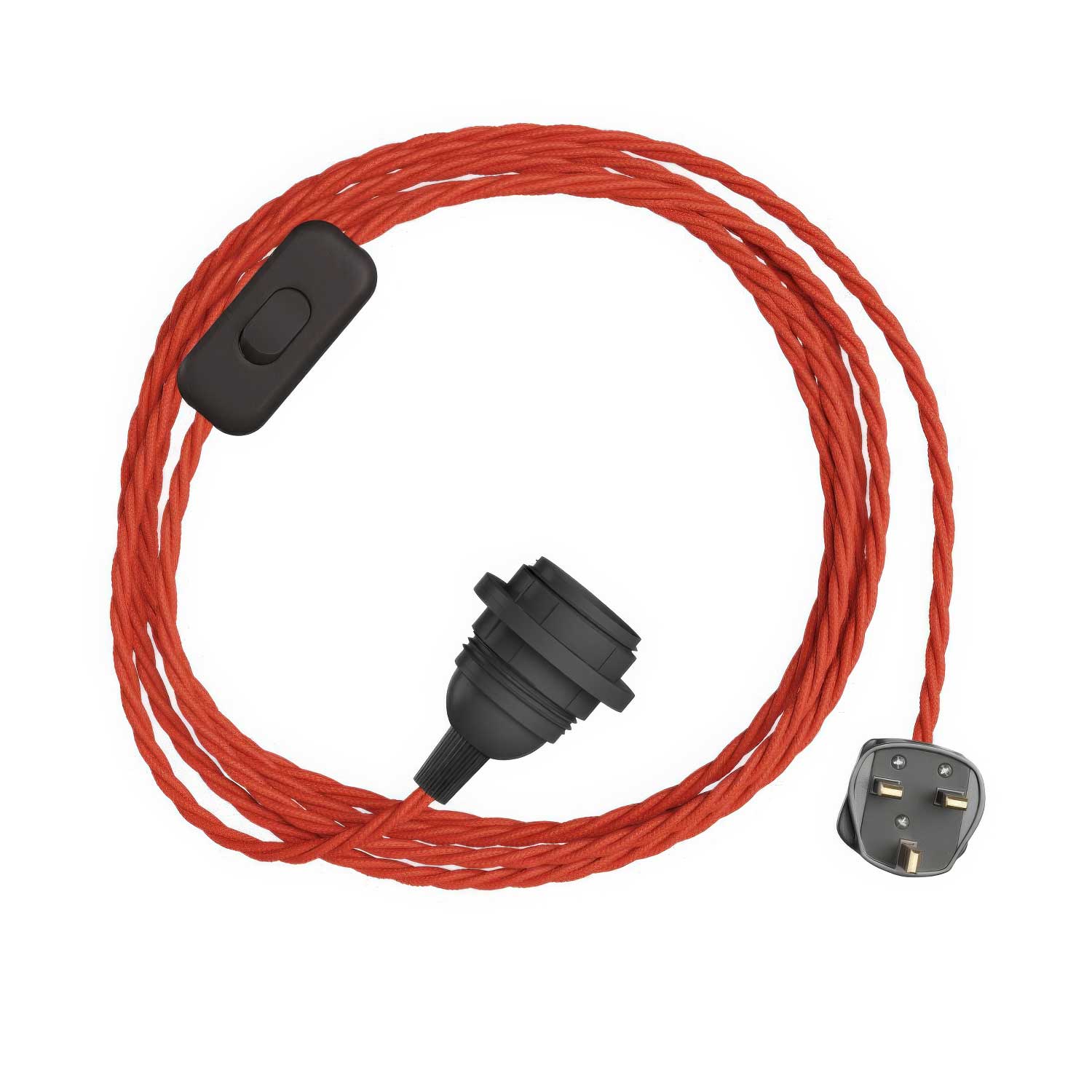 SnakeBis Twisted for lampshade - Cordset with socket, TM09 braided fabric cord, and UK plug